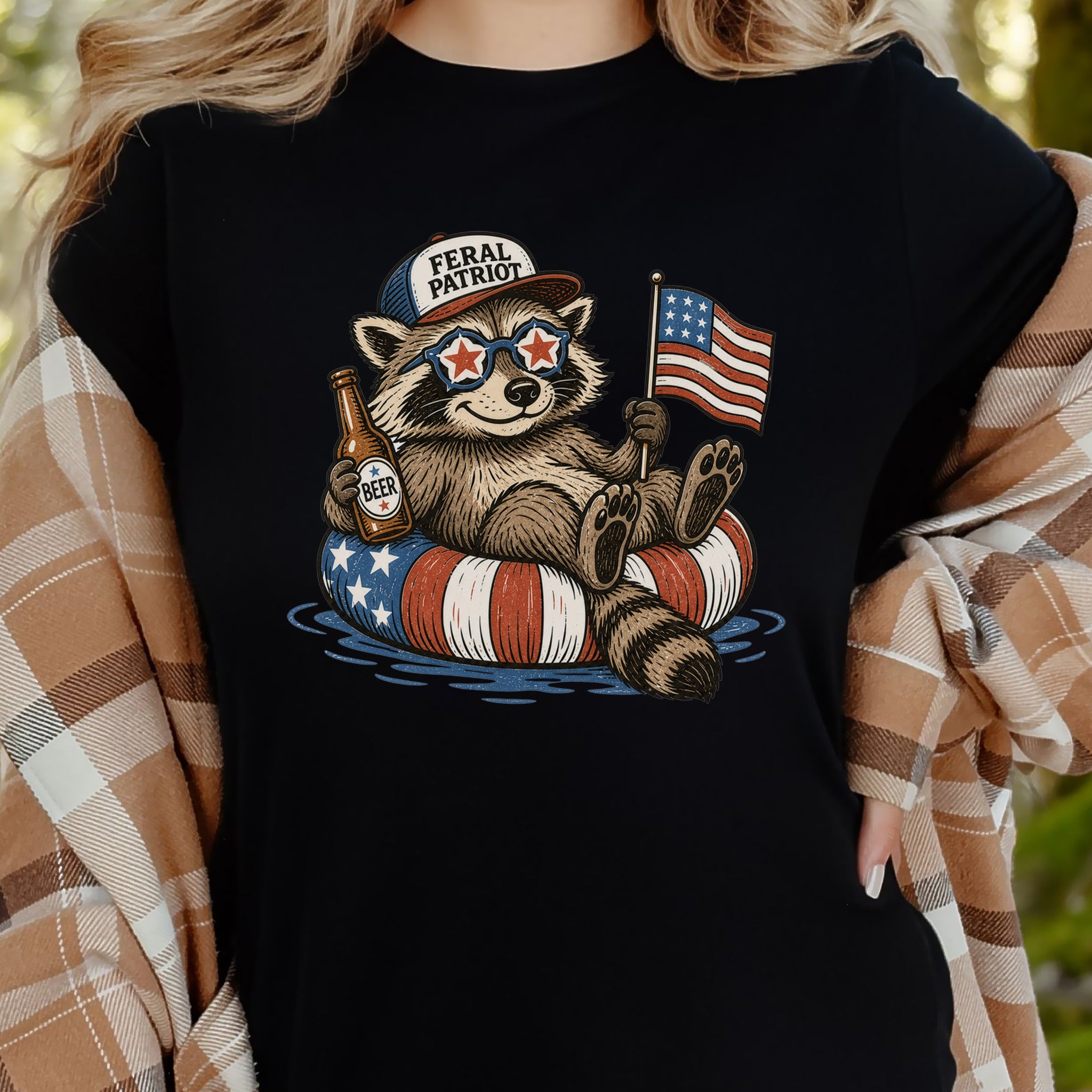 Feral Patriot Raccoon 4th of July Funny Americana T-Shirt