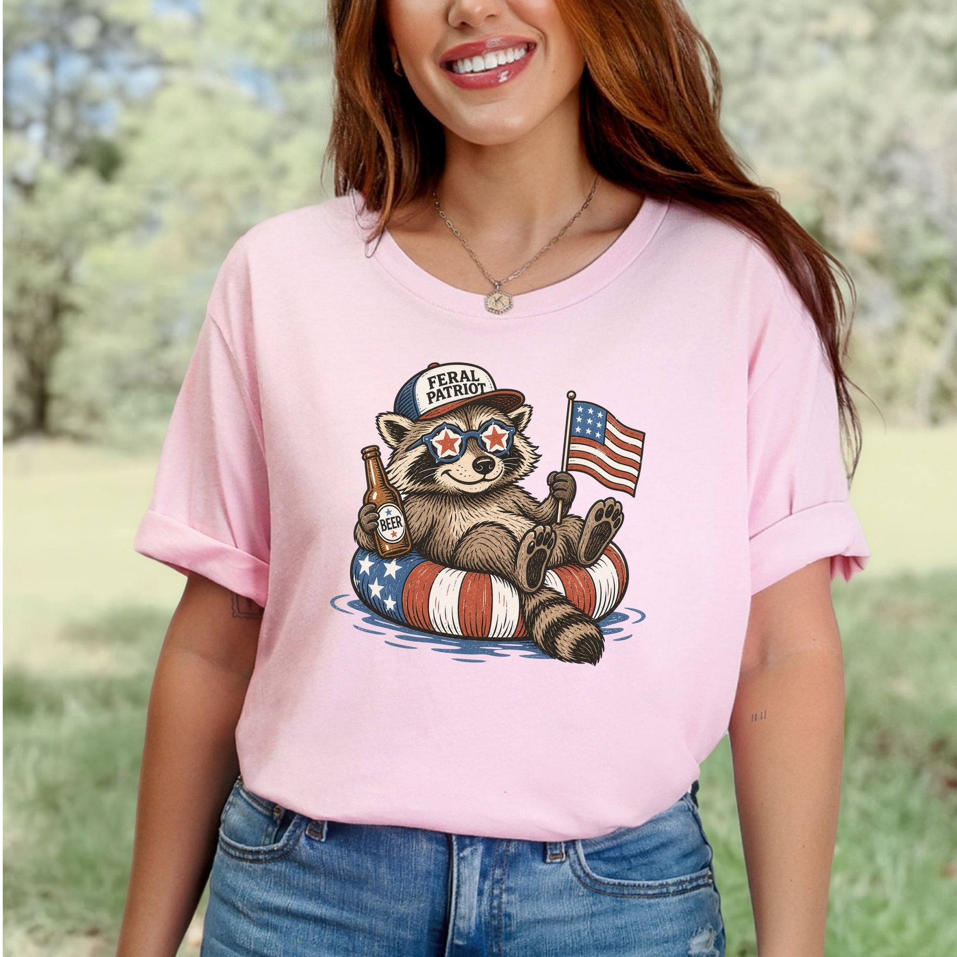 Feral Patriot Raccoon 4th of July Funny Americana T-Shirt
