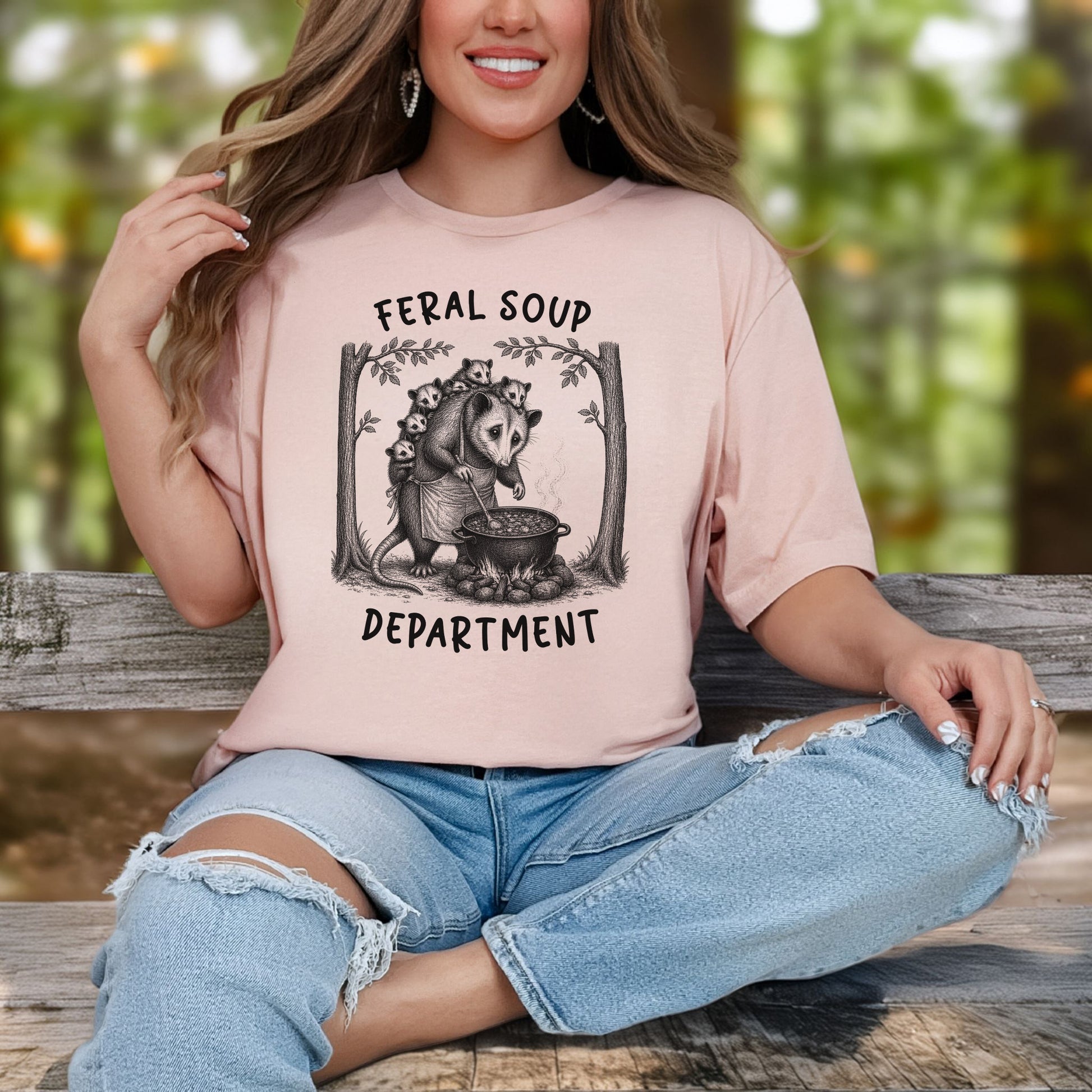 Feral Soup Department Opossum Mom Funny Possum Family Woodland Gift T-Shirt