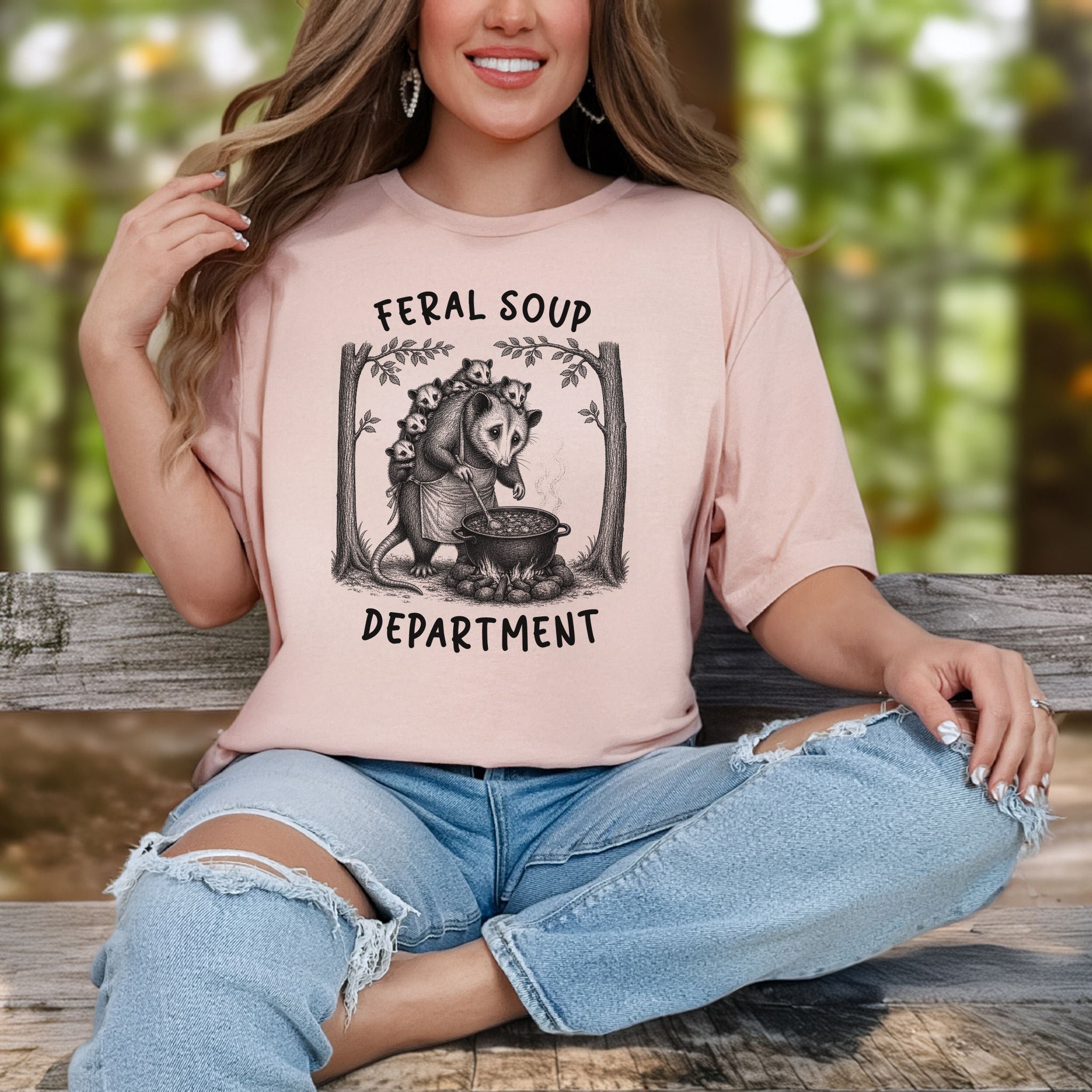 Feral Soup Department Opossum Mom Funny Possum Family Woodland Gift T-Shirt