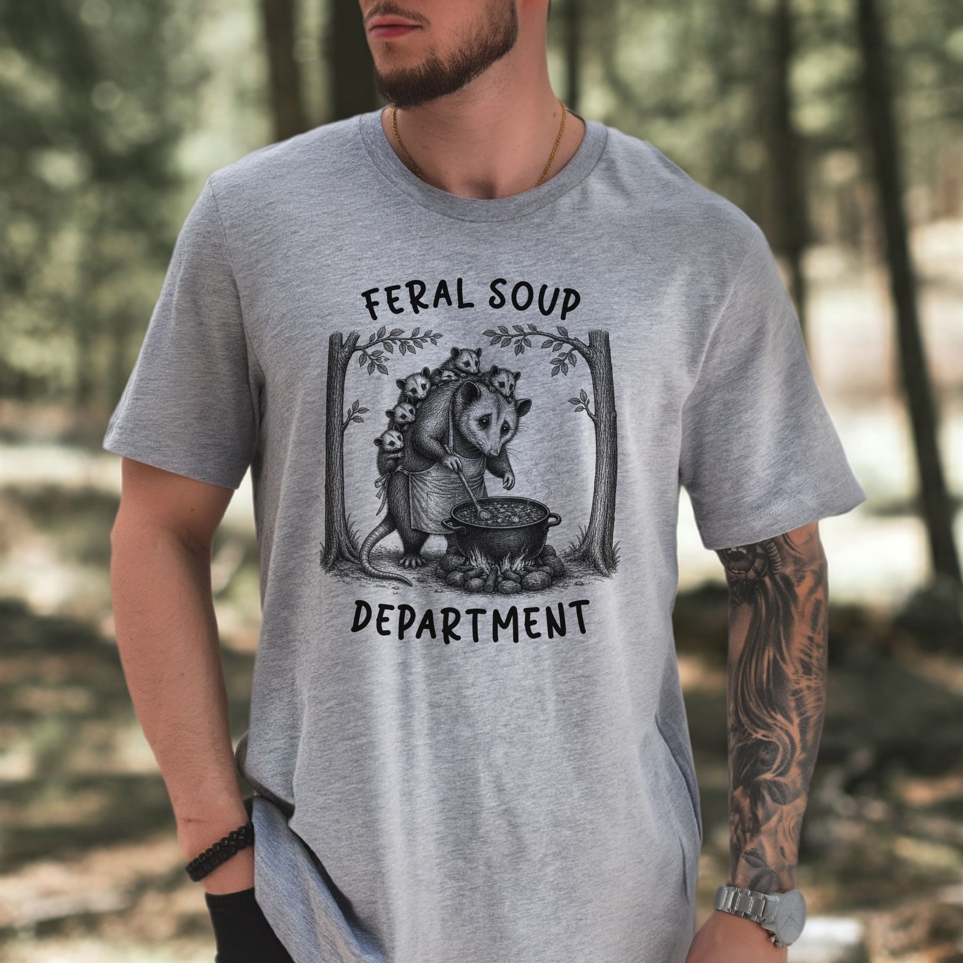 Feral Soup Department Opossum Mom Funny Possum Family Woodland Gift T-Shirt