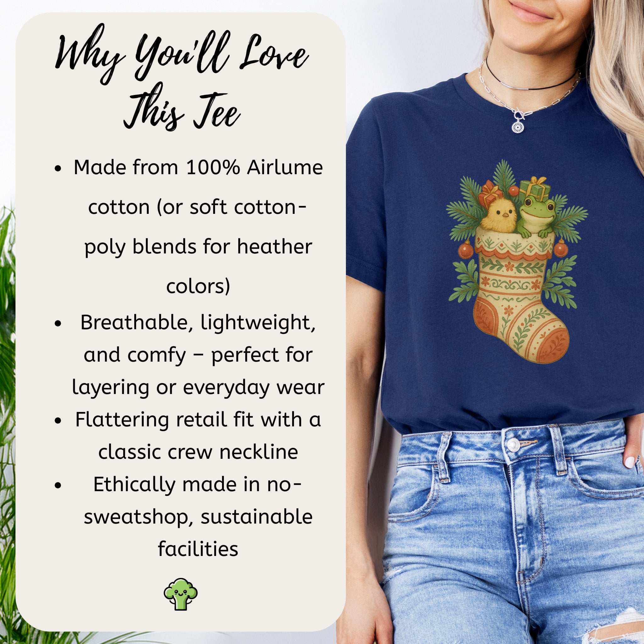 Festive Stocking Friends T-Shirt – Cute Frog & Chick Christmas Tee