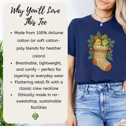 Festive Stocking Friends T-Shirt – Cute Frog & Chick Christmas Tee