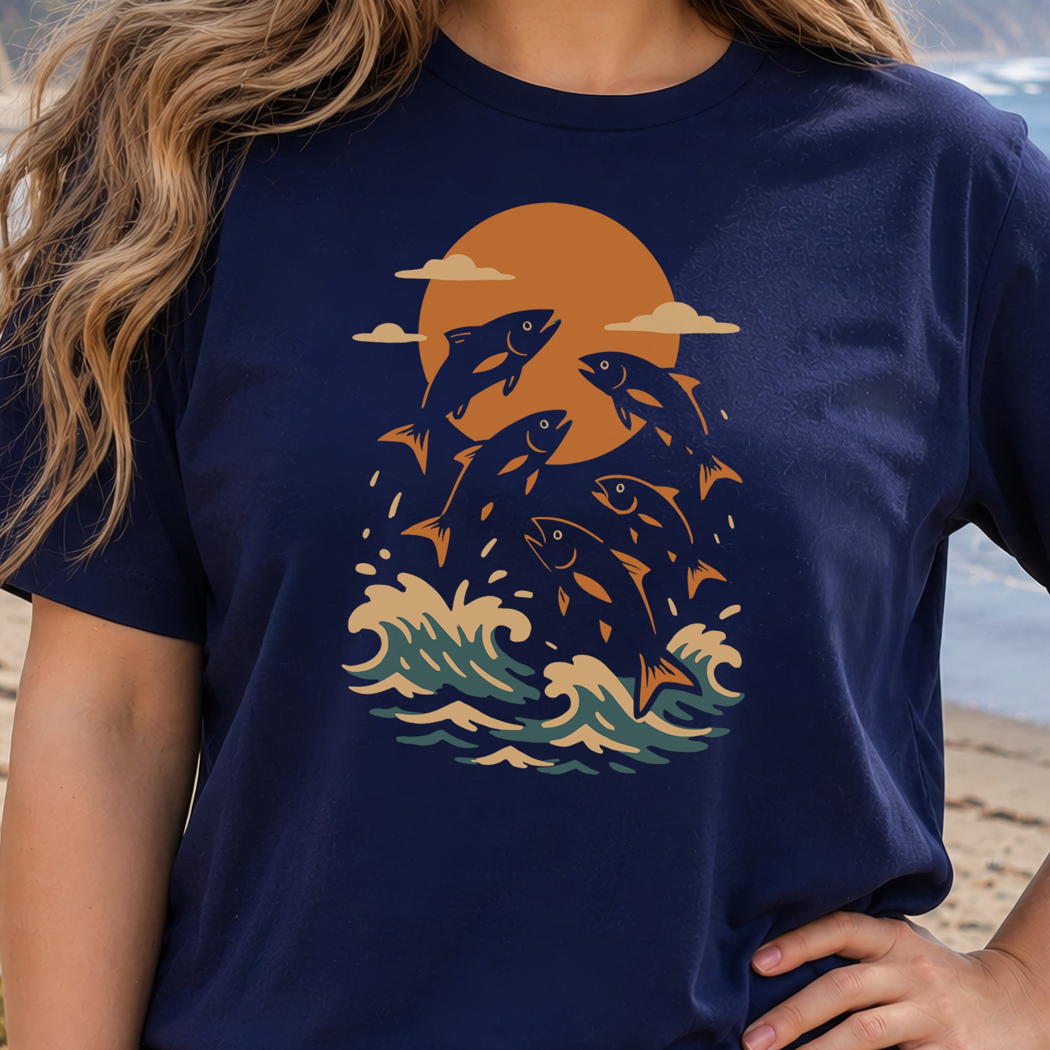 Jumping Fish Sunset T-Shirt – Retro Ocean & Fishing Graphic Tee