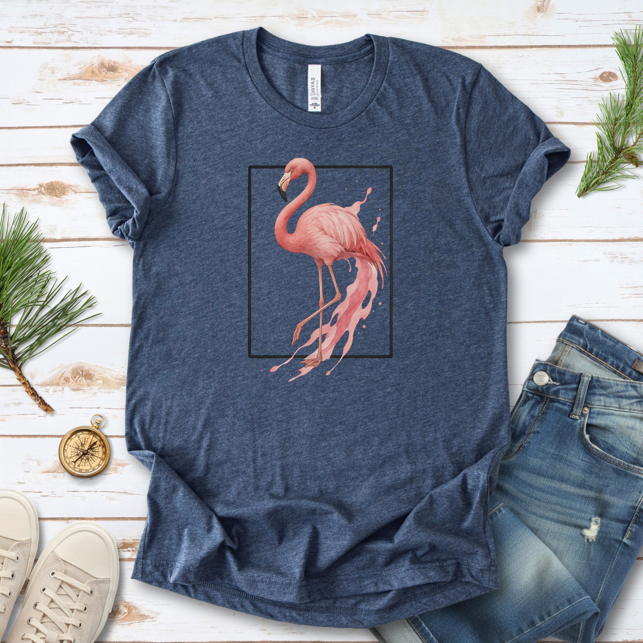 Flamingo Watercolor Style T-Shirt – Tropical Pink Paradise Vibes