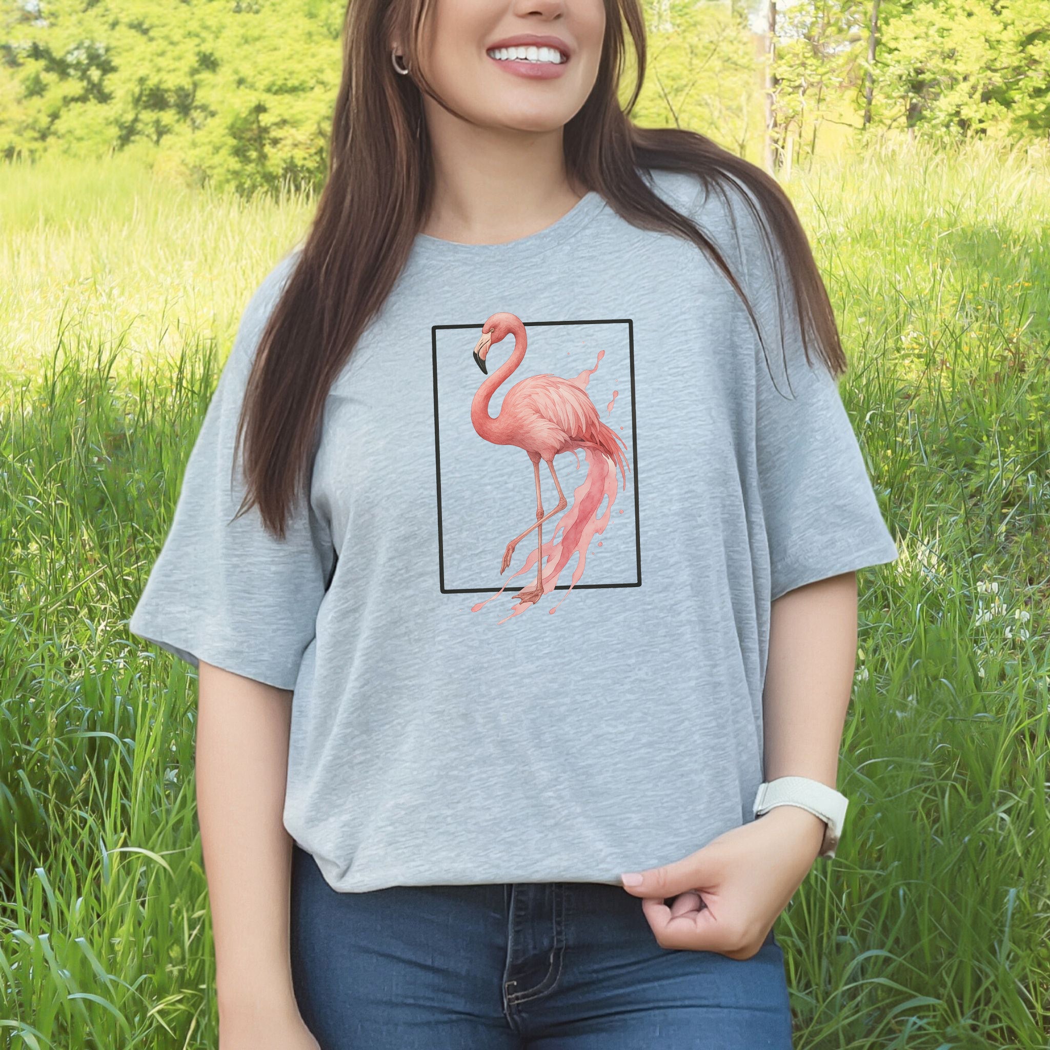 Flamingo Watercolor Style T-Shirt – Tropical Pink Paradise Vibes
