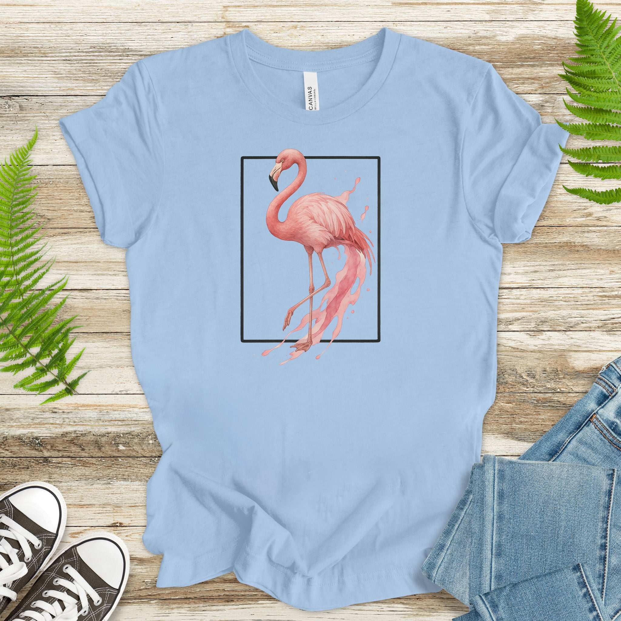 Flamingo Watercolor Style T-Shirt – Tropical Pink Paradise Vibes