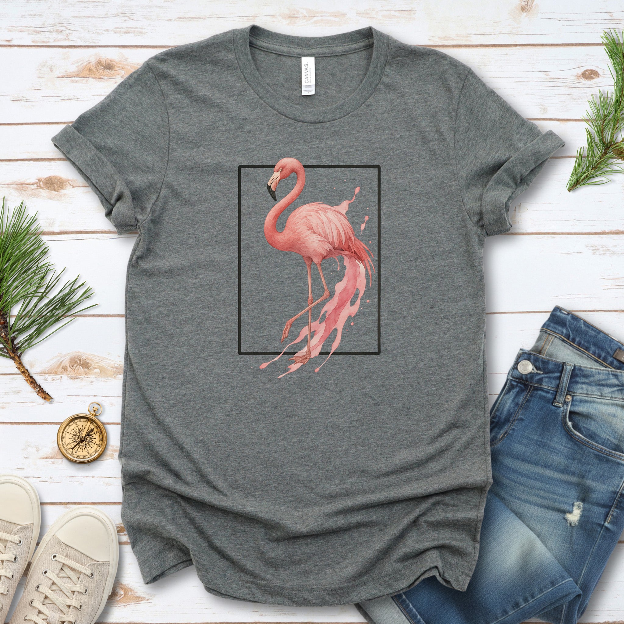 Flamingo Watercolor Style T-Shirt – Tropical Pink Paradise Vibes