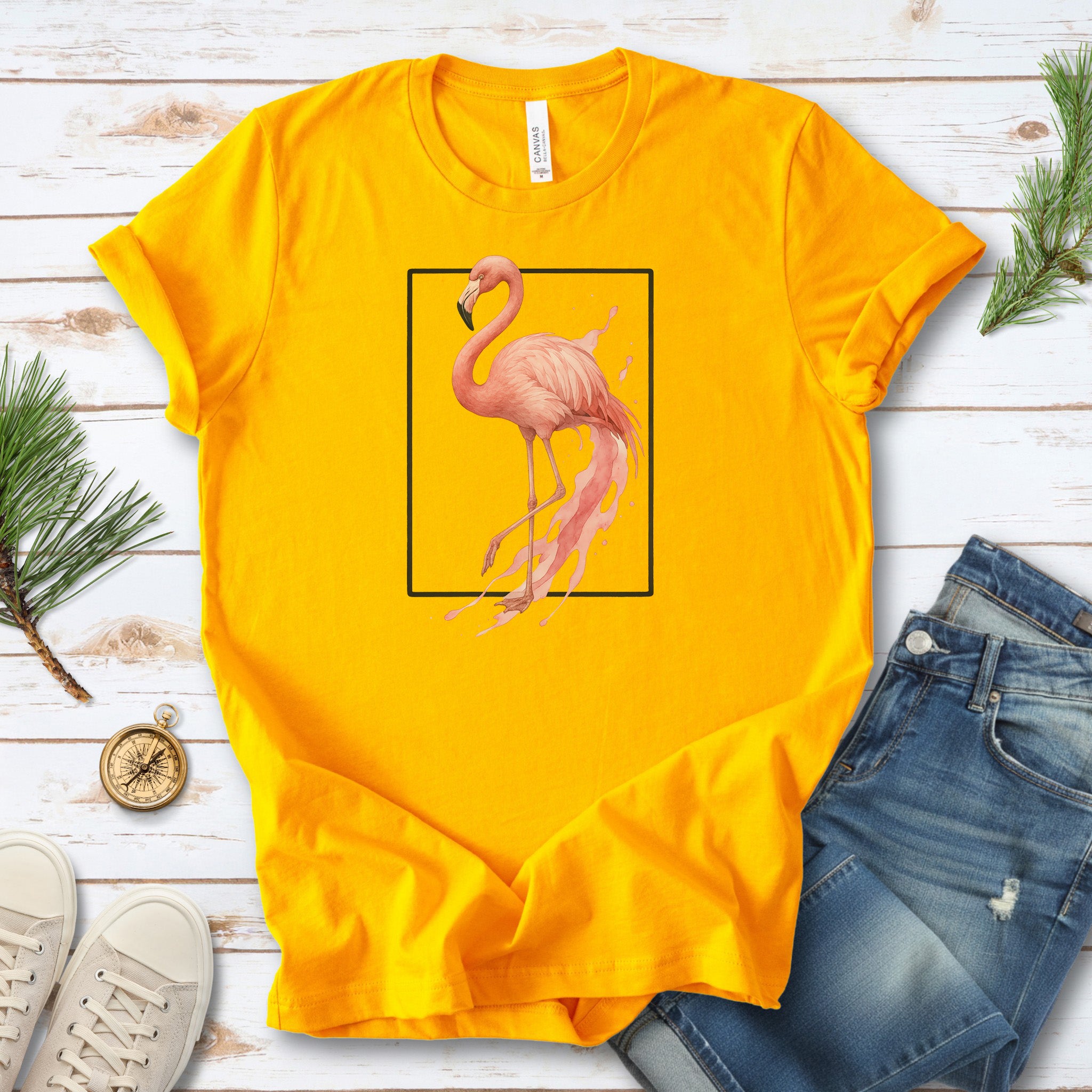 Flamingo Watercolor Style T-Shirt – Tropical Pink Paradise Vibes