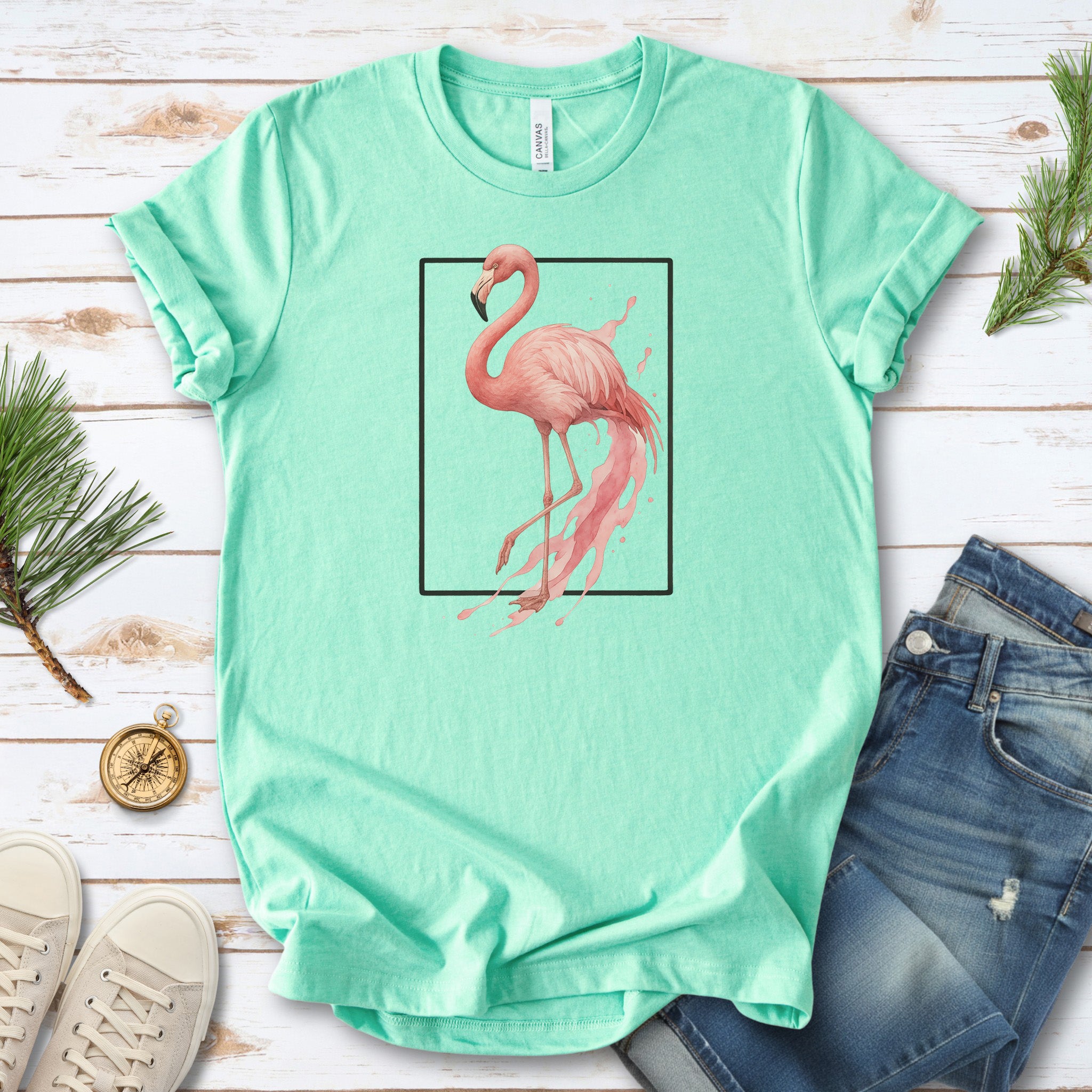 Flamingo Watercolor Style T-Shirt – Tropical Pink Paradise Vibes