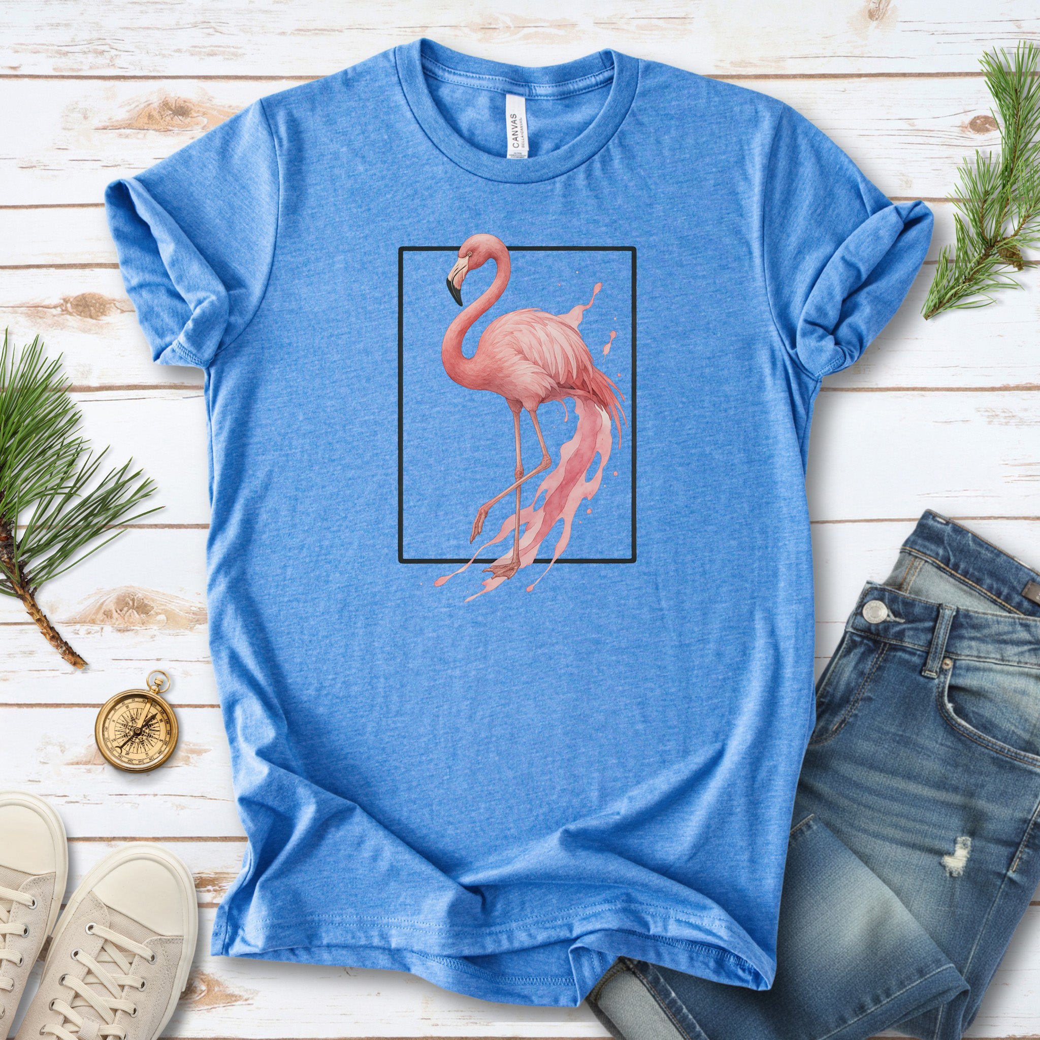 Flamingo Watercolor Style T-Shirt – Tropical Pink Paradise Vibes