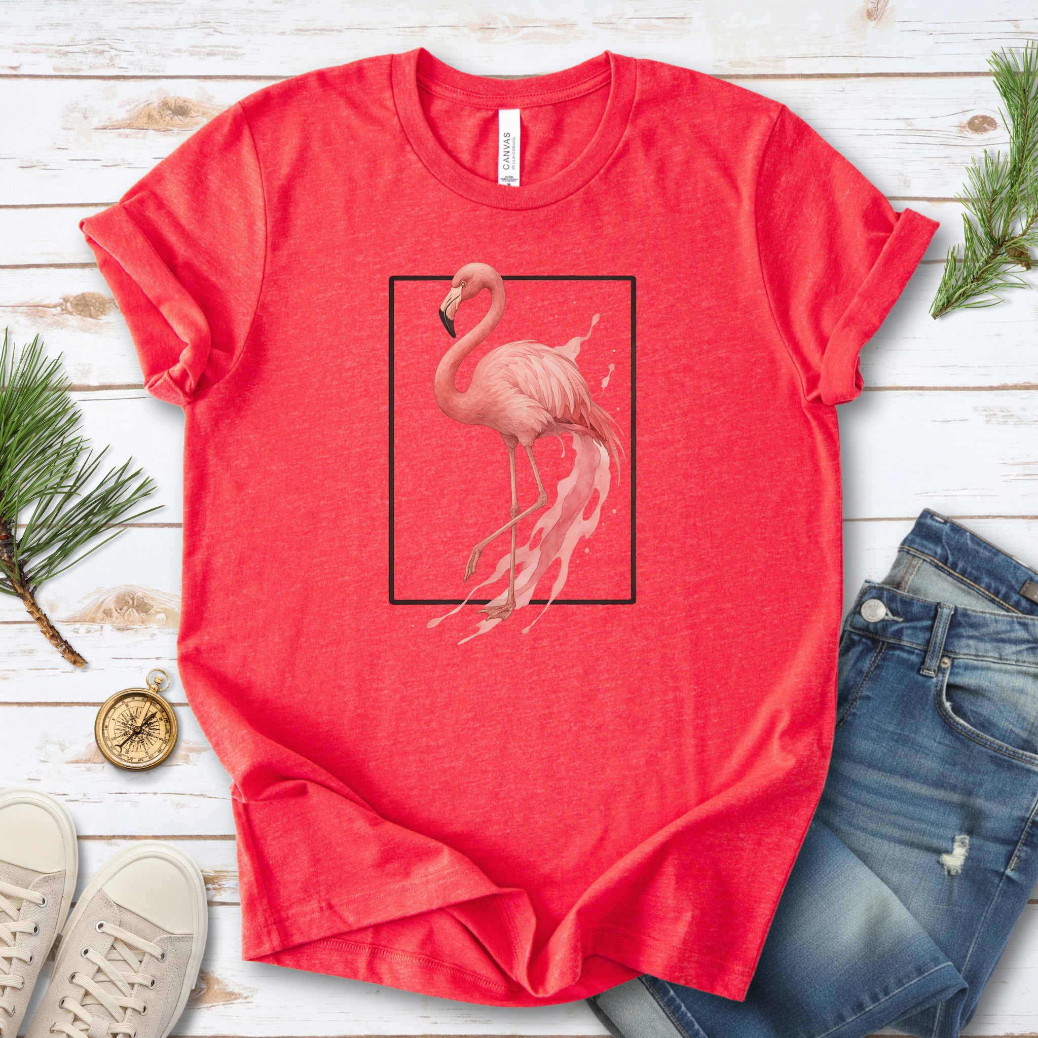 Flamingo Watercolor Style T-Shirt – Tropical Pink Paradise Vibes