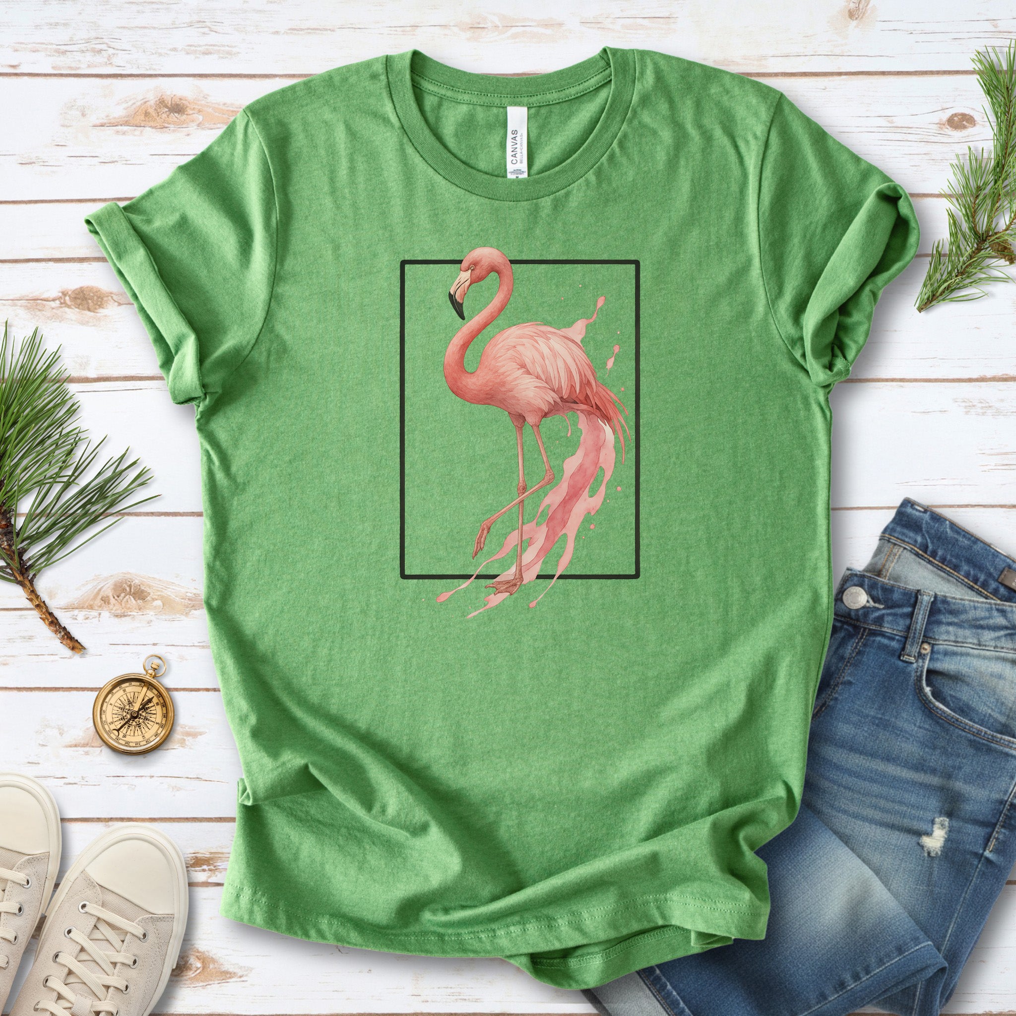 Flamingo Watercolor Style T-Shirt – Tropical Pink Paradise Vibes