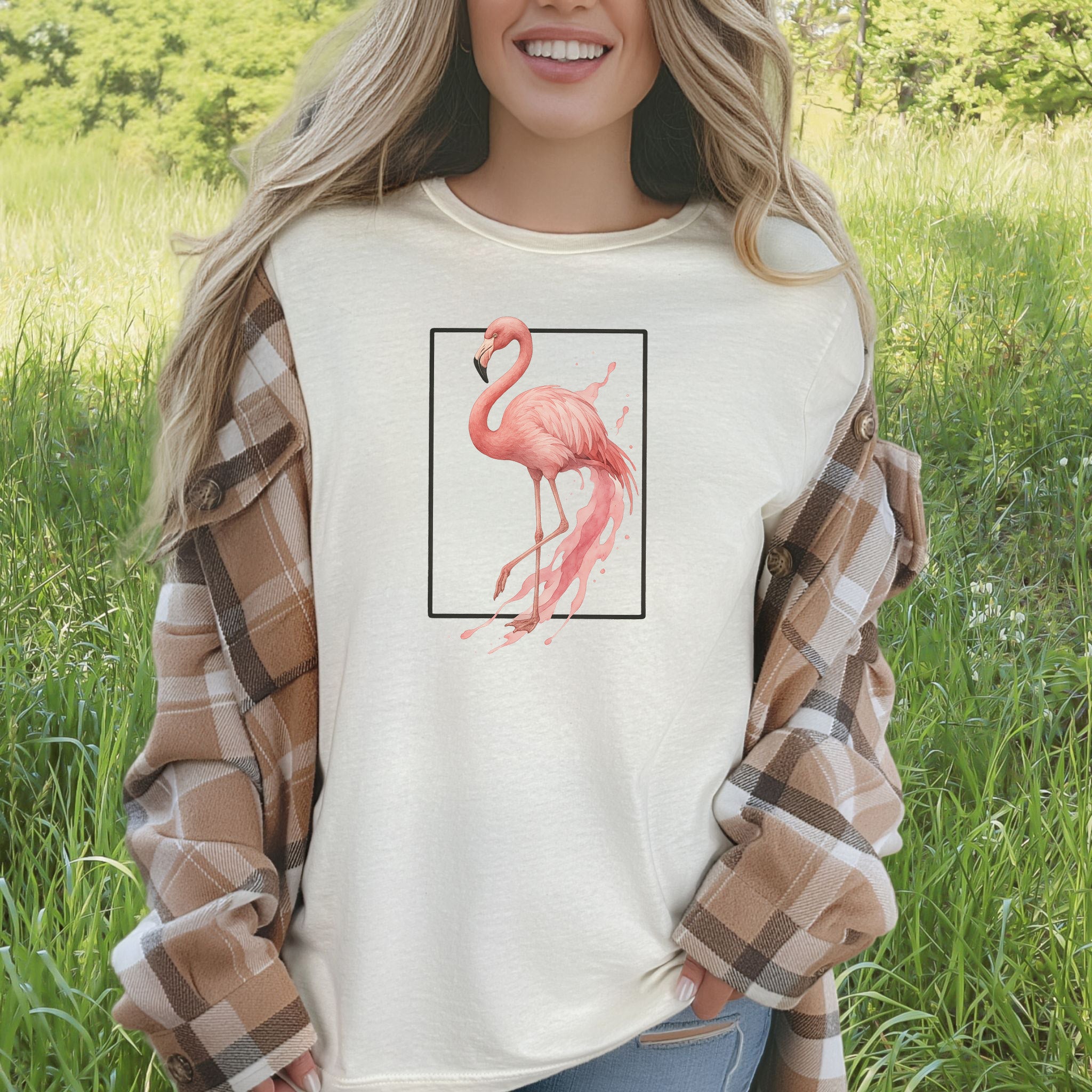 Flamingo Watercolor Style T-Shirt – Tropical Pink Paradise Vibes