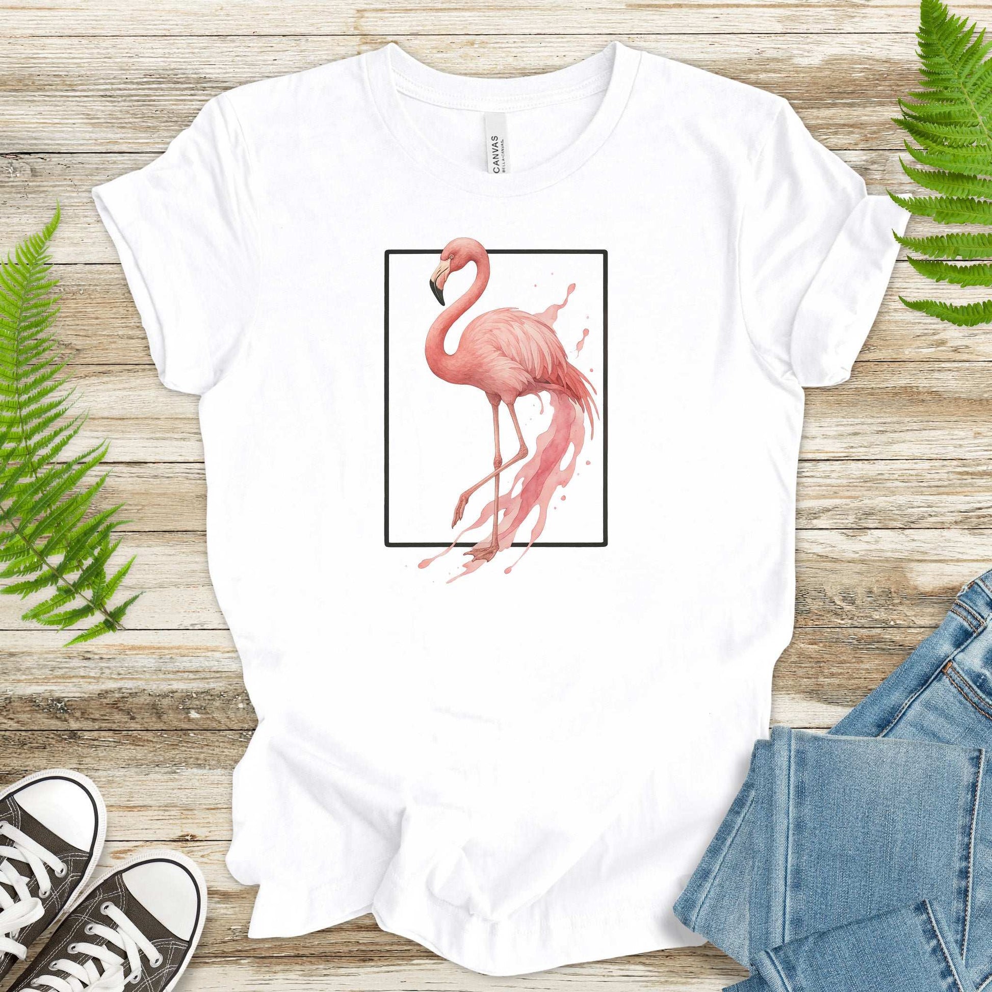 Flamingo Watercolor Style T-Shirt – Tropical Pink Paradise Vibes