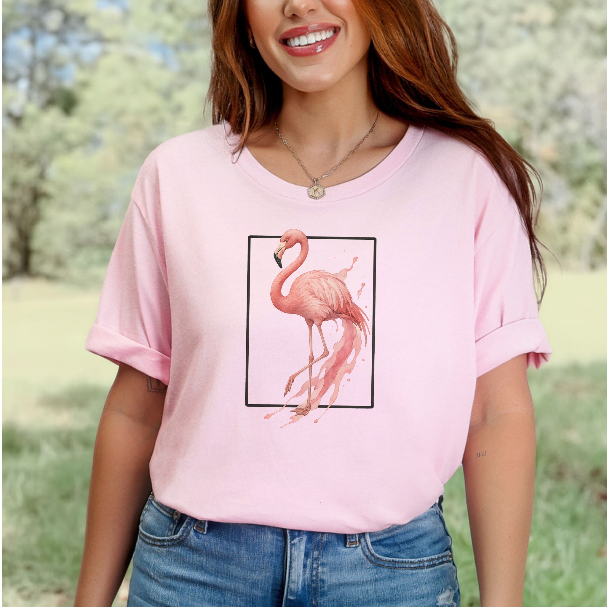 Flamingo Watercolor Style T-Shirt – Tropical Pink Paradise Vibes