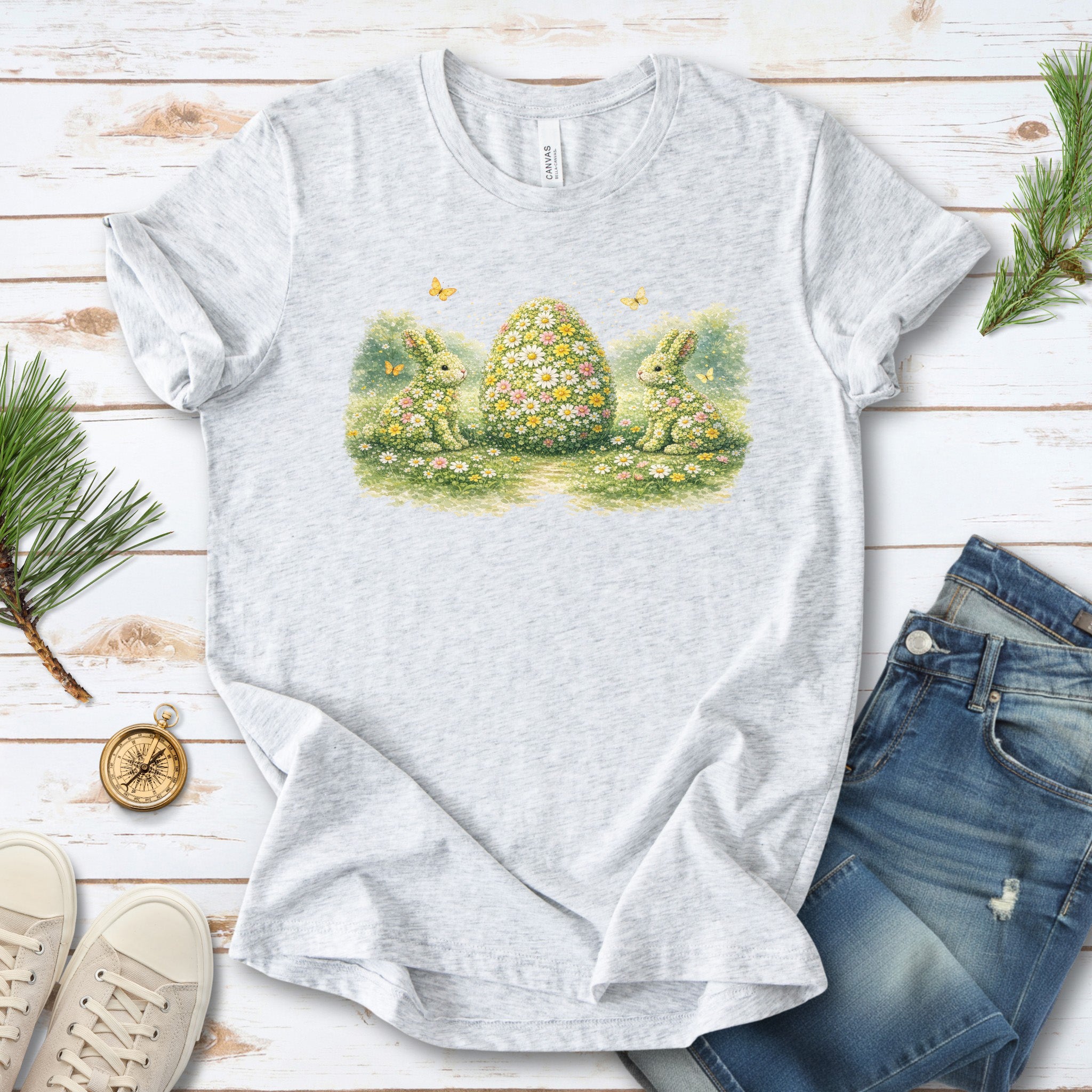 Floral Easter Trio T-Shirt Botanical Bunny Egg Hunt Spring Gift