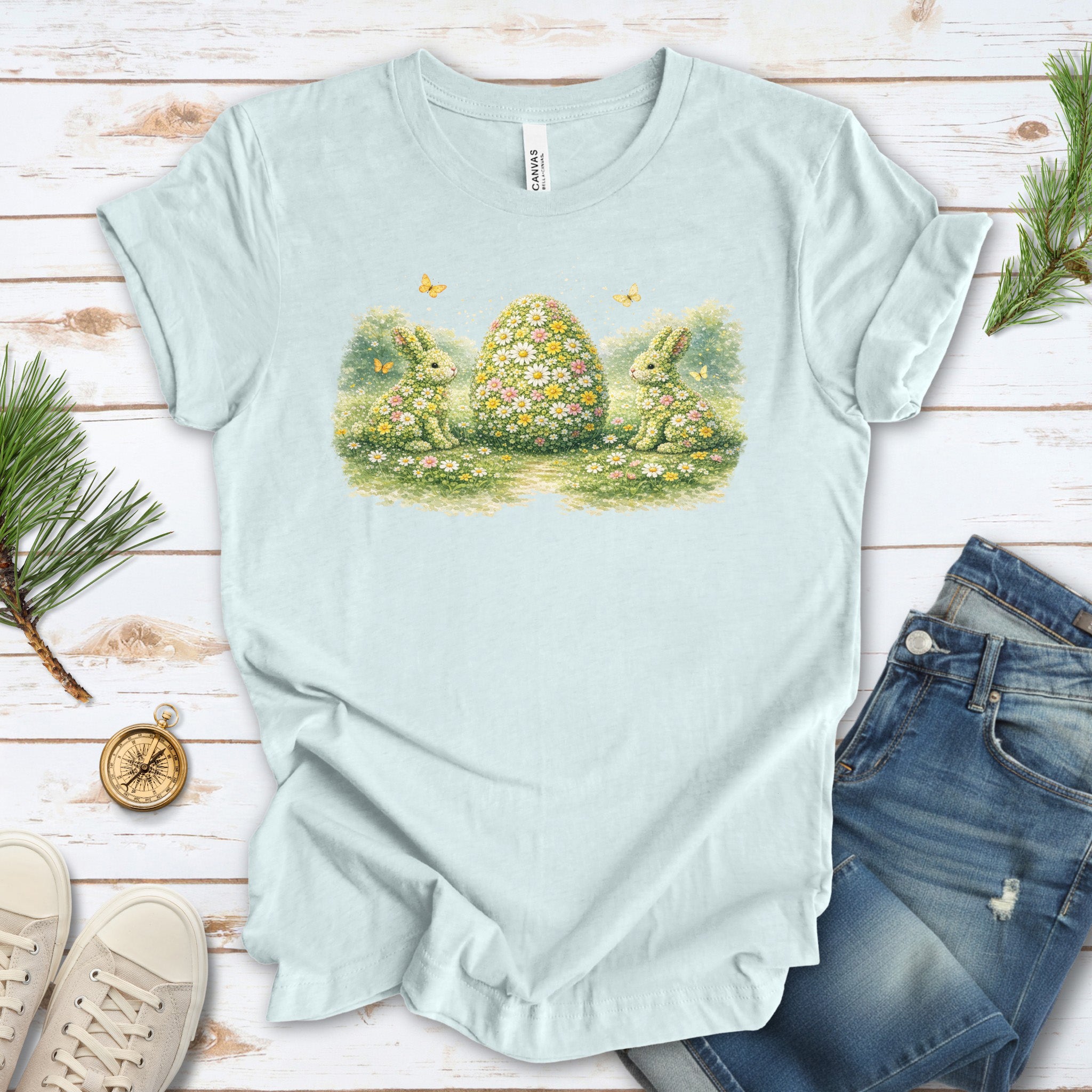 Floral Easter Trio T-Shirt Botanical Bunny Egg Hunt Spring Gift