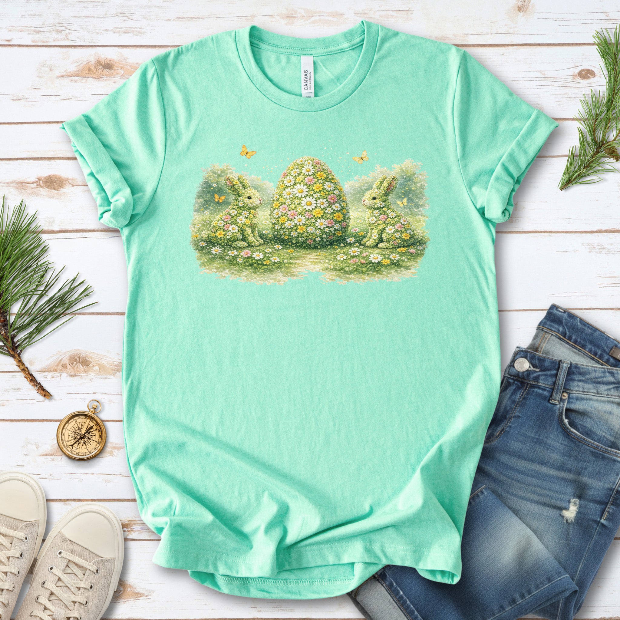 Floral Easter Trio T-Shirt Botanical Bunny Egg Hunt Spring Gift