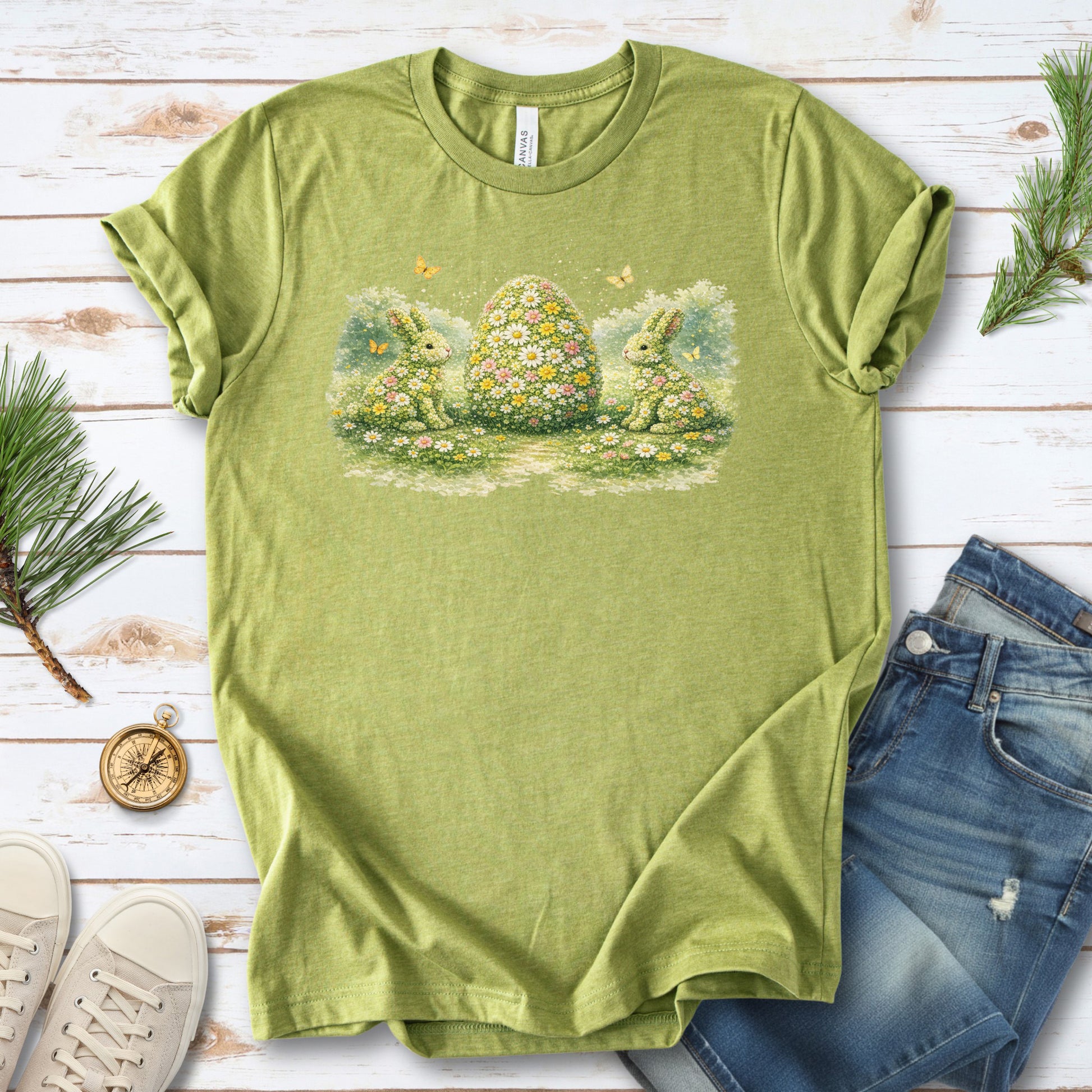 Floral Easter Trio T-Shirt Botanical Bunny Egg Hunt Spring Gift