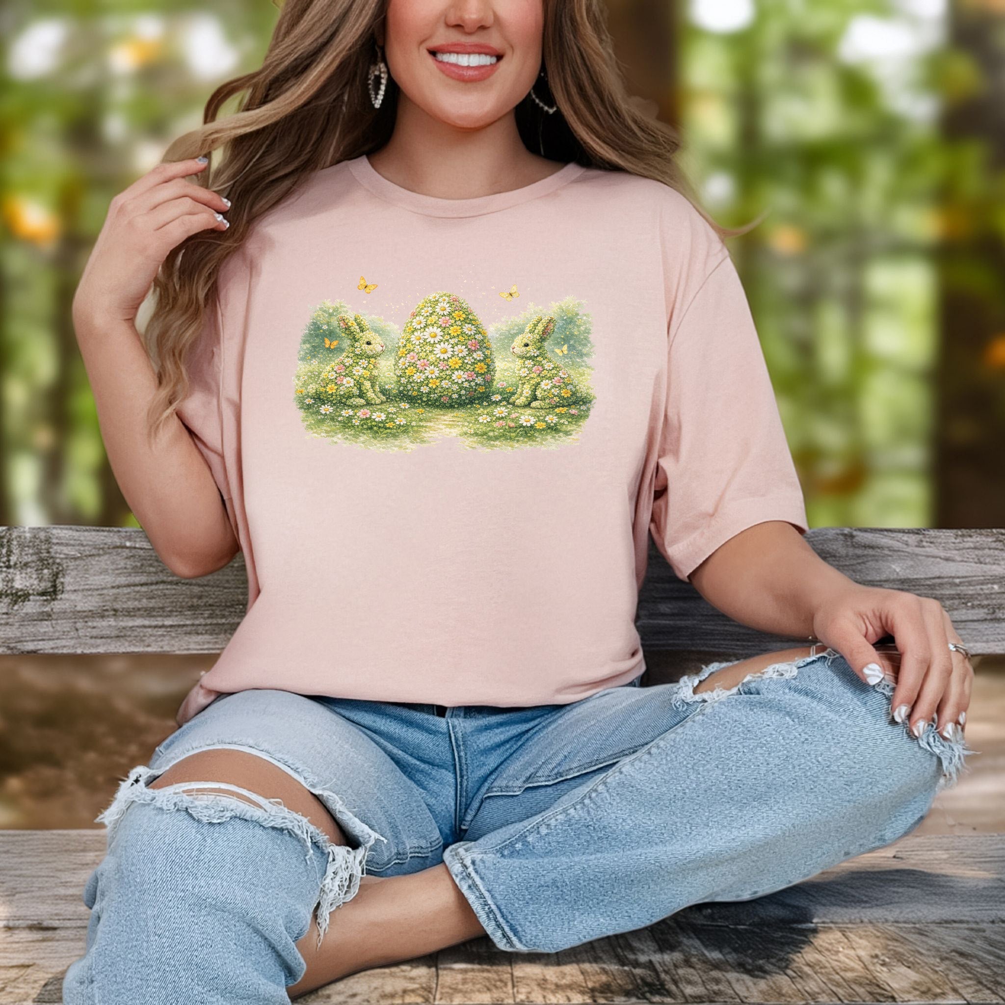 Floral Easter Trio T-Shirt Botanical Bunny Egg Hunt Spring Gift