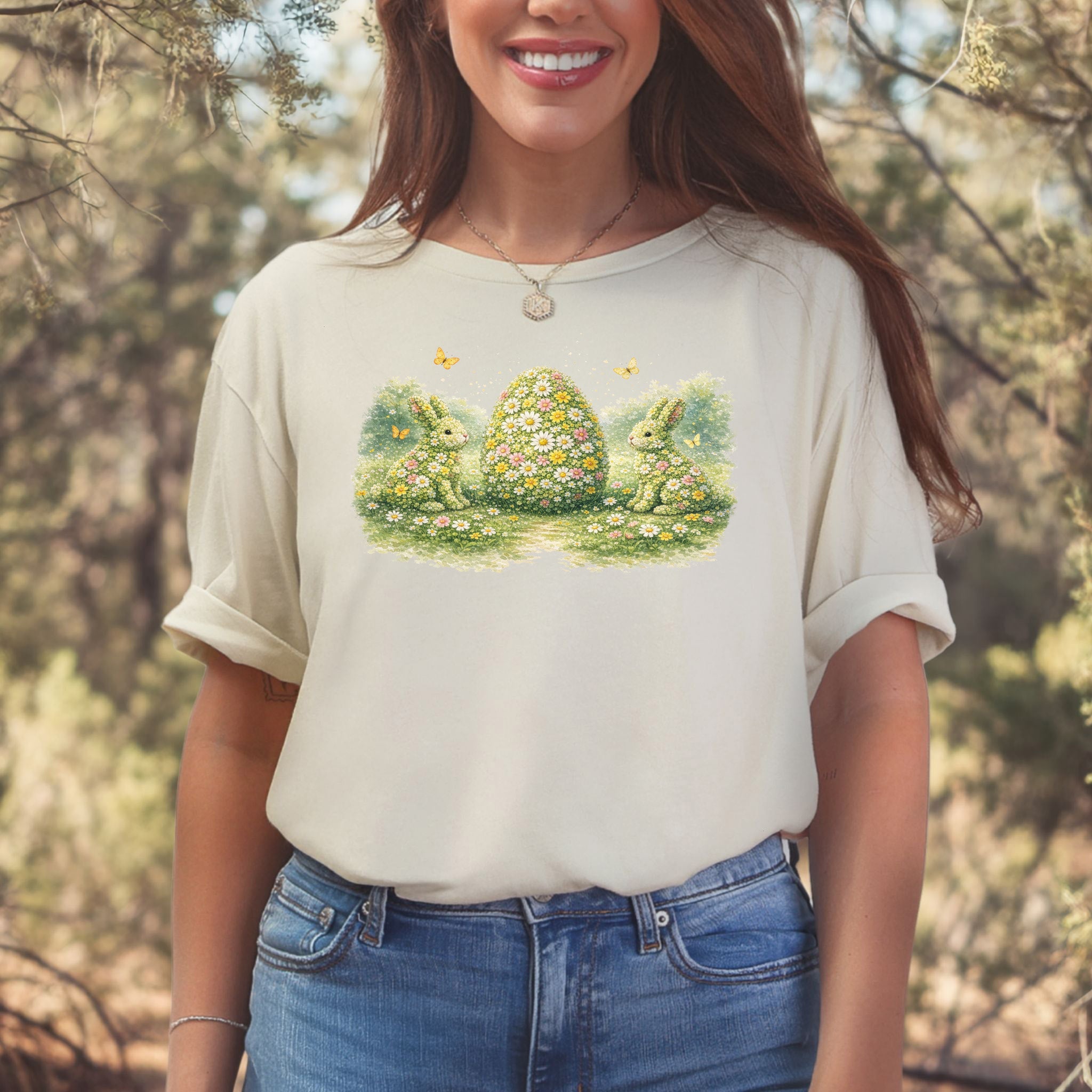 Floral Easter Trio T-Shirt Botanical Bunny Egg Hunt Spring Gift