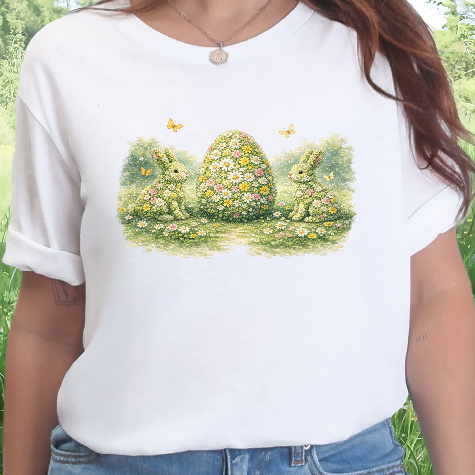 Floral Easter Trio T-Shirt Botanical Bunny Egg Hunt Spring Gift