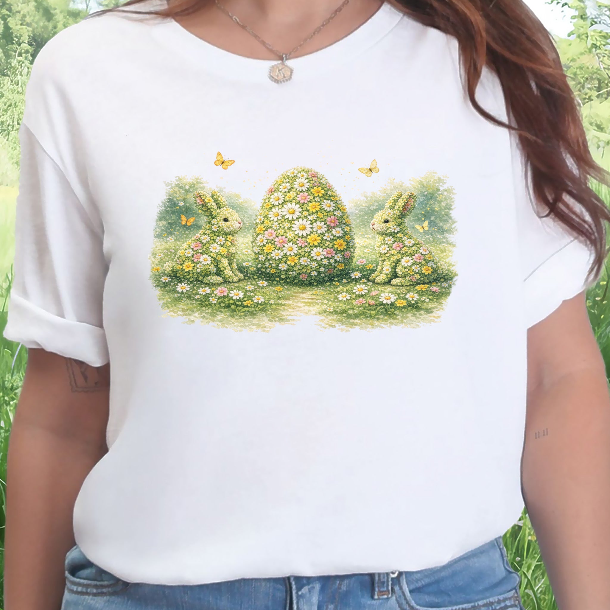 Floral Easter Trio T-Shirt Botanical Bunny Egg Hunt Spring Gift
