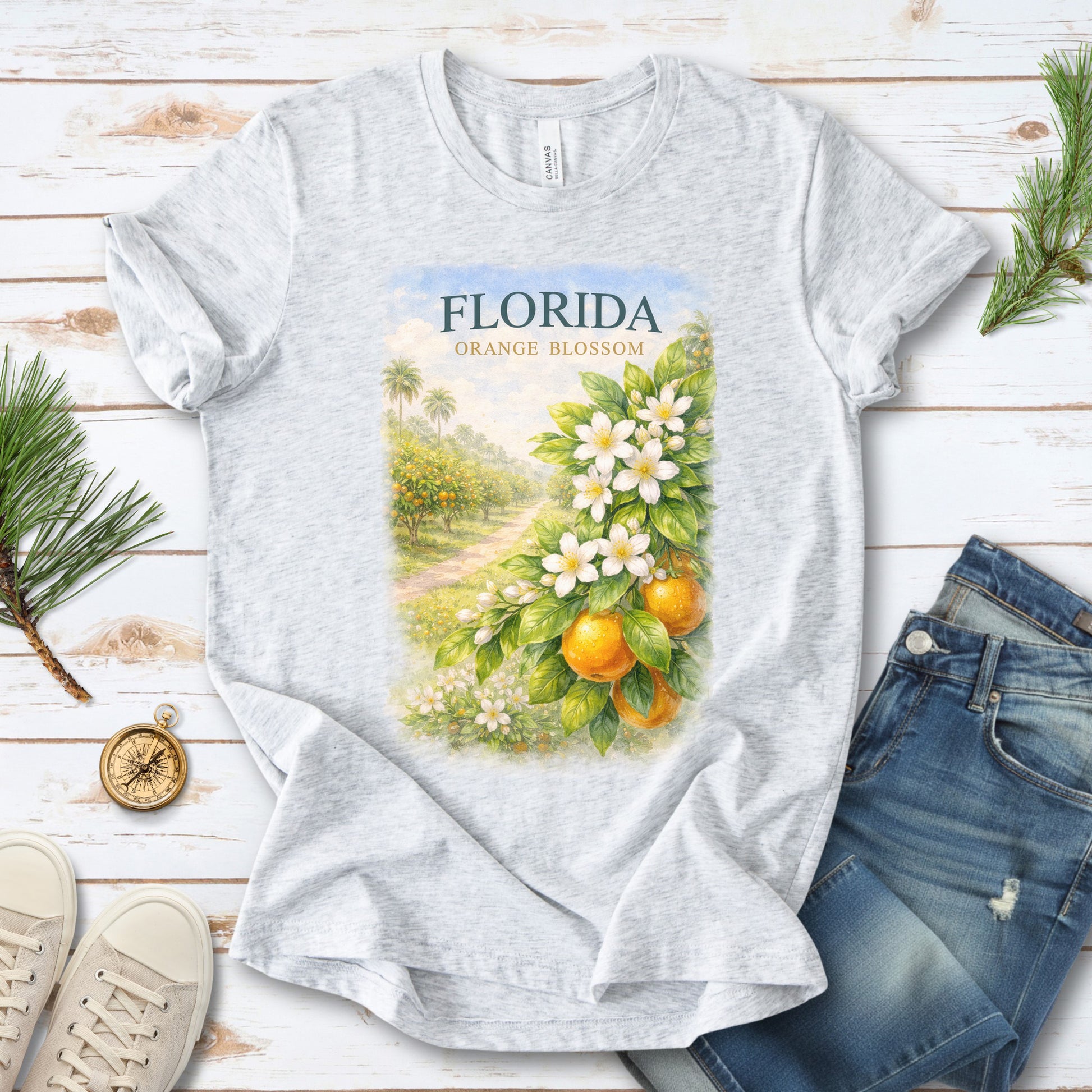 Florida Orange Blossom Botanical Sunshine State Vintage T-Shirt