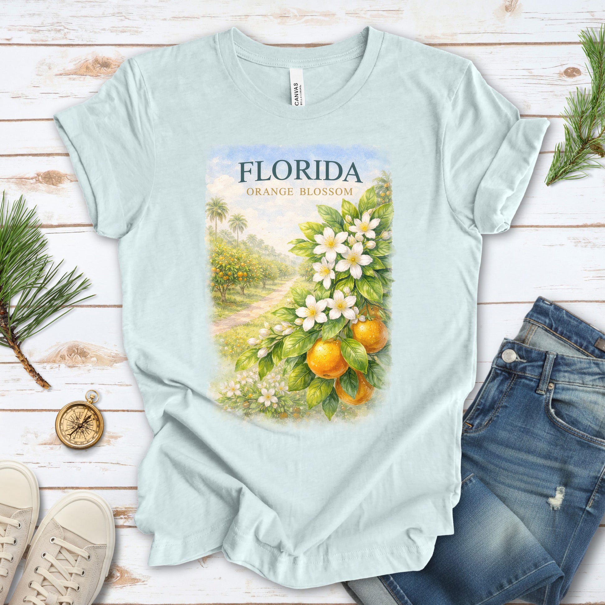 Florida Orange Blossom Botanical Sunshine State Vintage T-Shirt