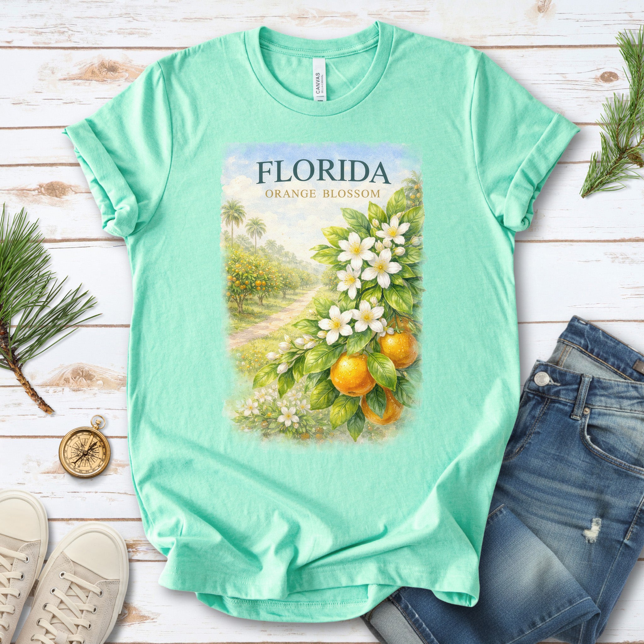 Florida Orange Blossom Botanical Sunshine State Vintage T-Shirt