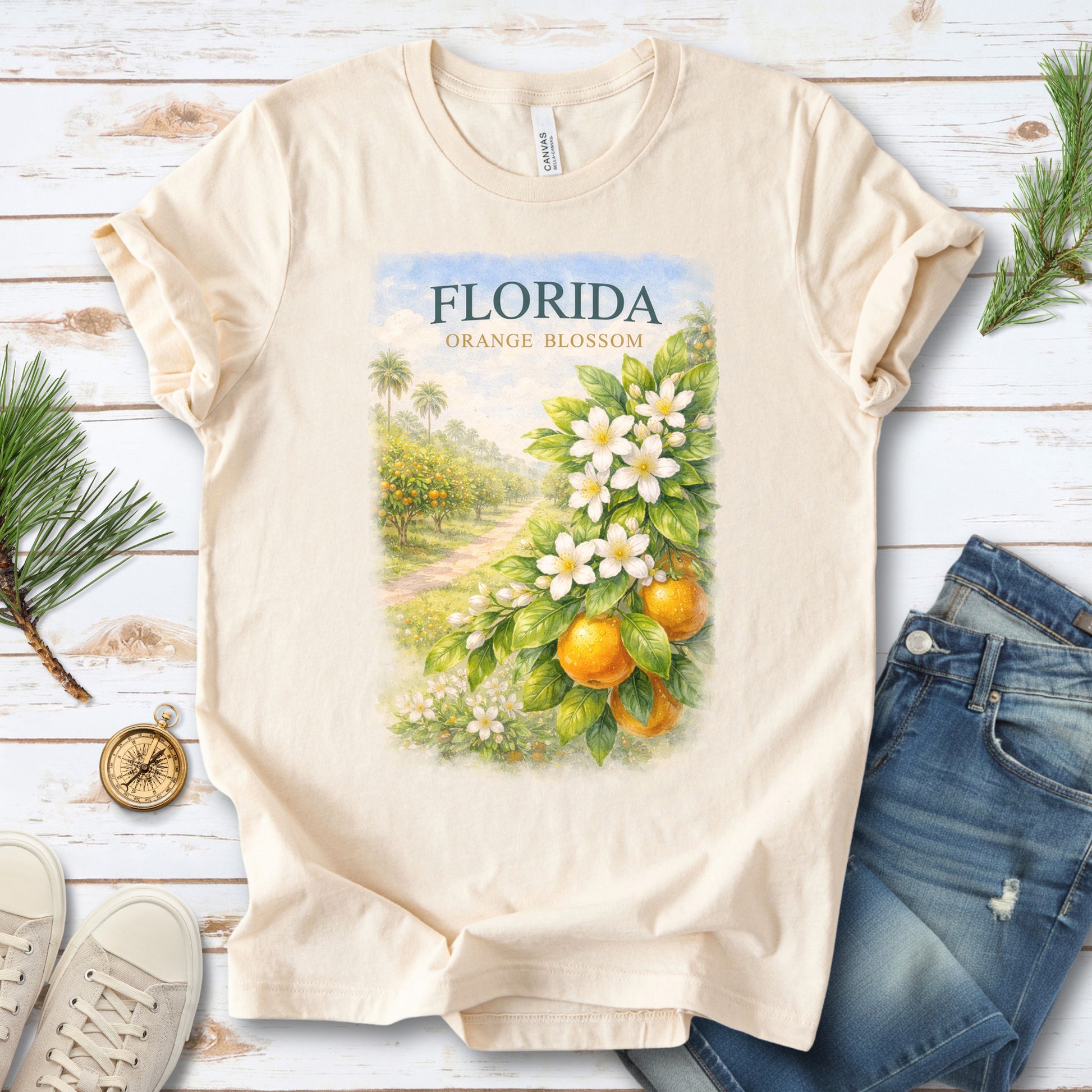Florida Orange Blossom Botanical Sunshine State Vintage T-Shirt