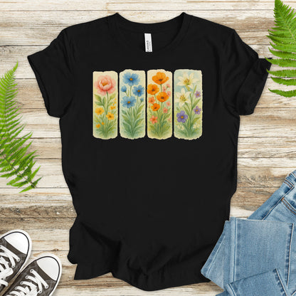 Pressed Wildflower Strips T-Shirt – Vintage Watercolor Floral Tee