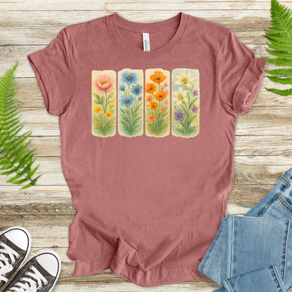 Pressed Wildflower Strips T-Shirt – Vintage Watercolor Floral Tee