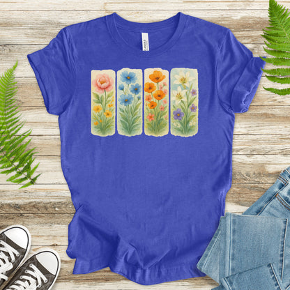 Pressed Wildflower Strips T-Shirt – Vintage Watercolor Floral Tee