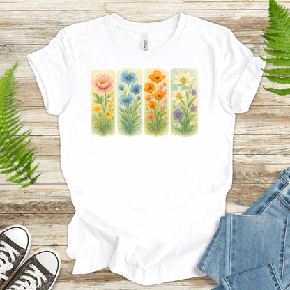 Pressed Wildflower Strips T-Shirt – Vintage Watercolor Floral Tee