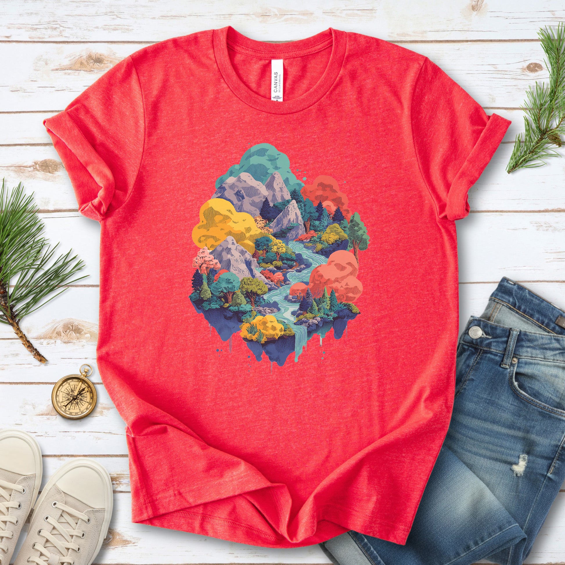 Fluid Land T-Shirt – Psychedelic Fantasy Forest & Colorful Mountain Art