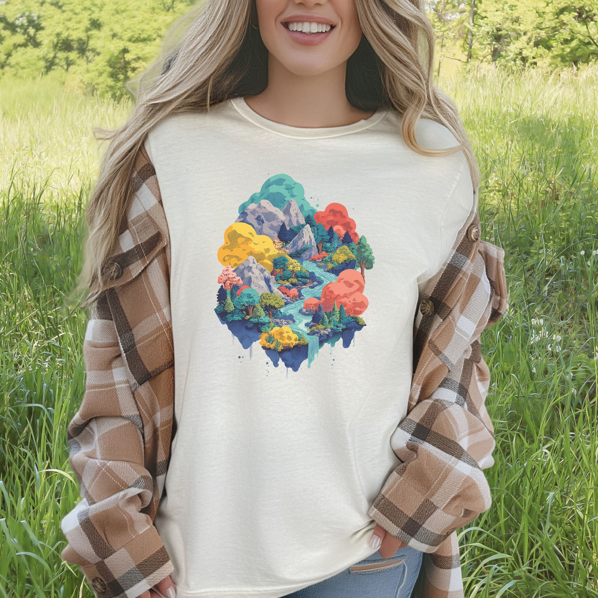Fluid Land T-Shirt – Psychedelic Fantasy Forest & Colorful Mountain Art