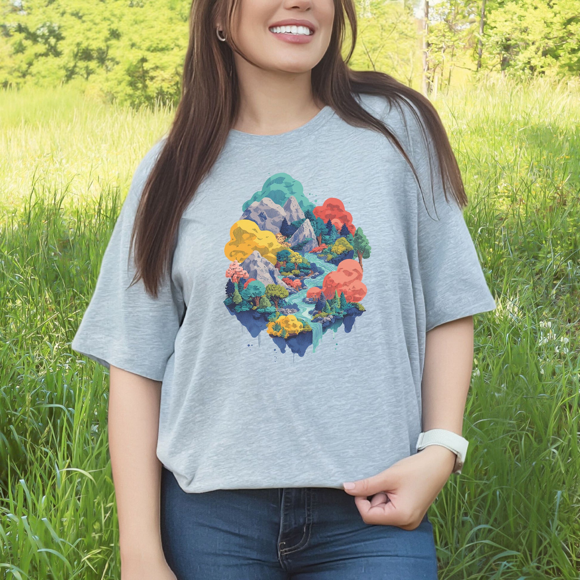 Fluid Land T-Shirt – Psychedelic Fantasy Forest & Colorful Mountain Art