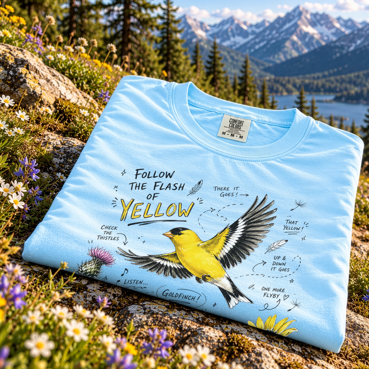 Follow the Flash of Yellow Comfort Colors Shirt – American Goldfinch Tee