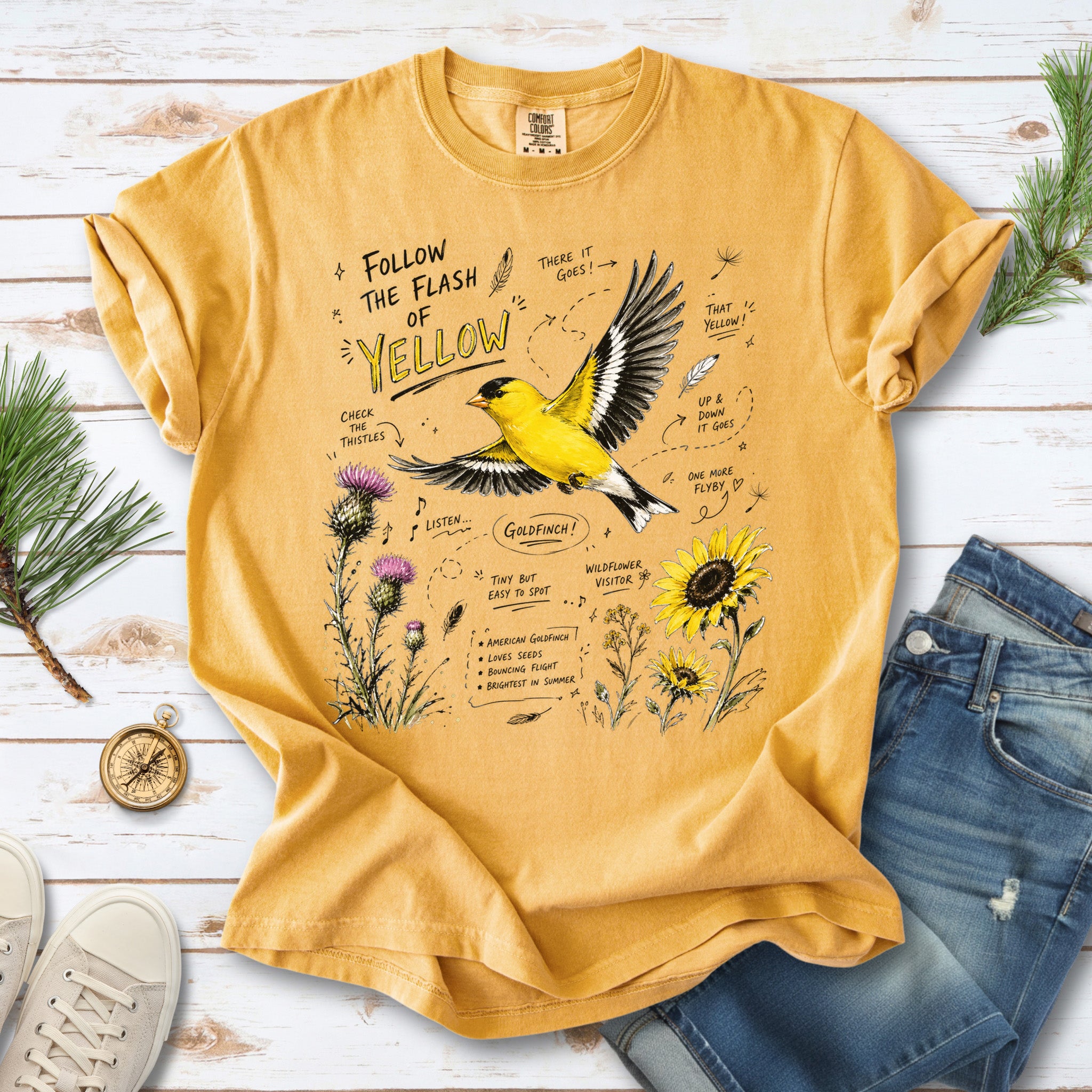 Follow the Flash of Yellow Comfort Colors Shirt – American Goldfinch Tee