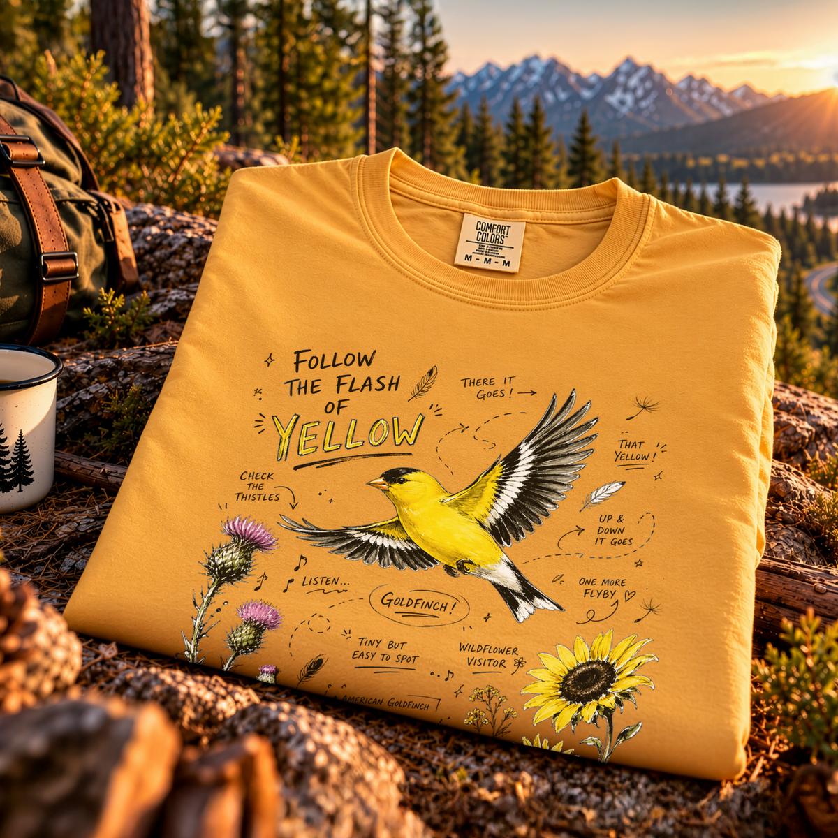 Follow the Flash of Yellow Comfort Colors Shirt – American Goldfinch Tee