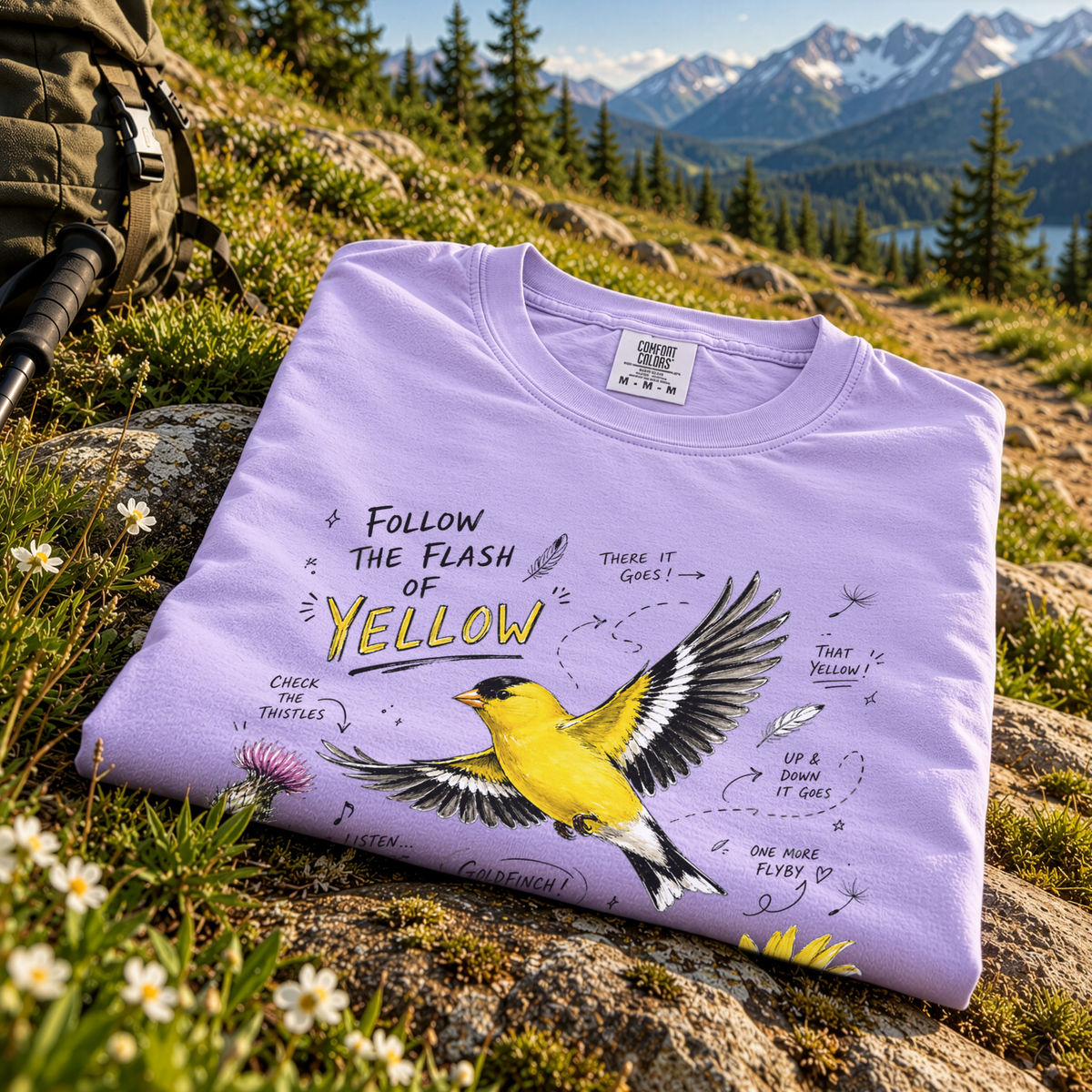 Follow the Flash of Yellow Comfort Colors Shirt – American Goldfinch Tee