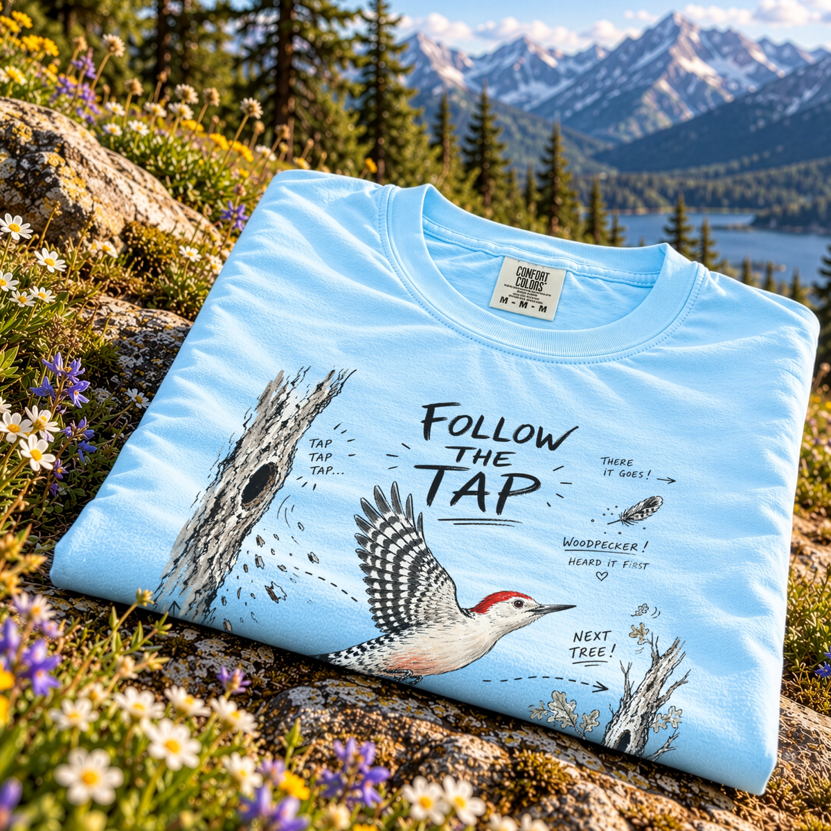 Follow the Tap Comfort Colors Shirt – Red-Bellied Woodpecker Tee