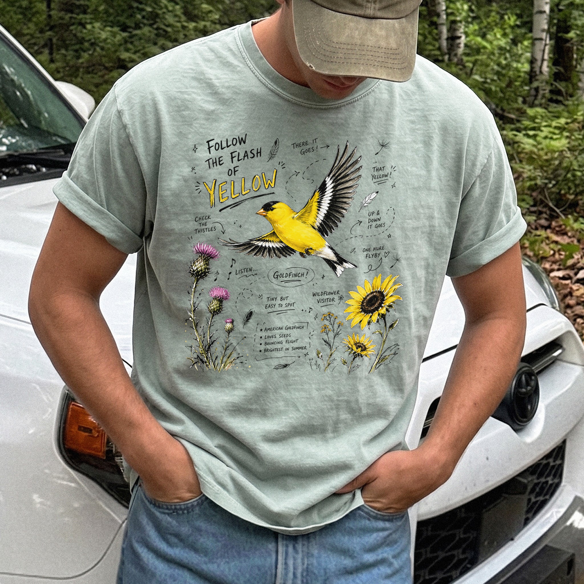 Follow the Flash of Yellow Comfort Colors Shirt – American Goldfinch Tee