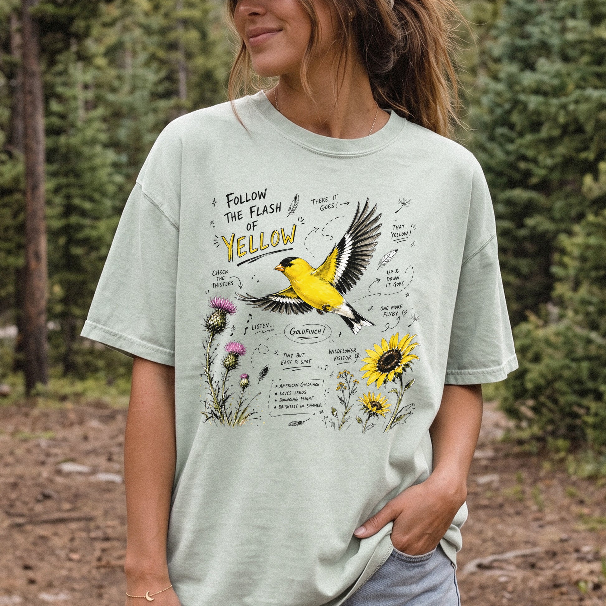 Follow the Flash of Yellow Comfort Colors Shirt – American Goldfinch Tee