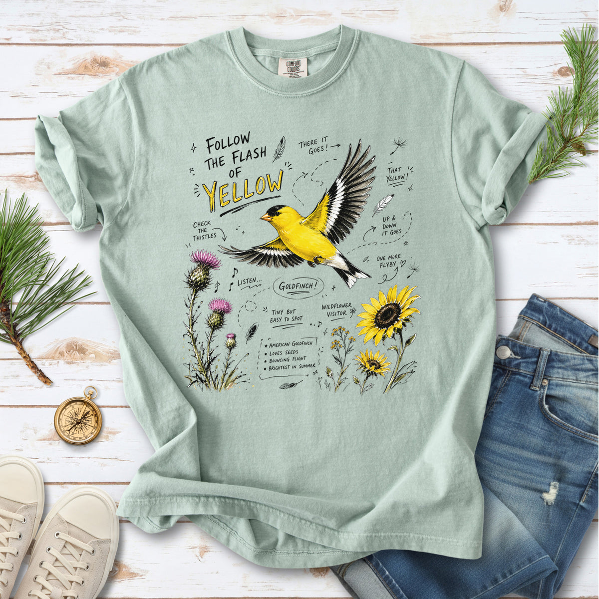Follow the Flash of Yellow Comfort Colors Shirt – American Goldfinch Tee
