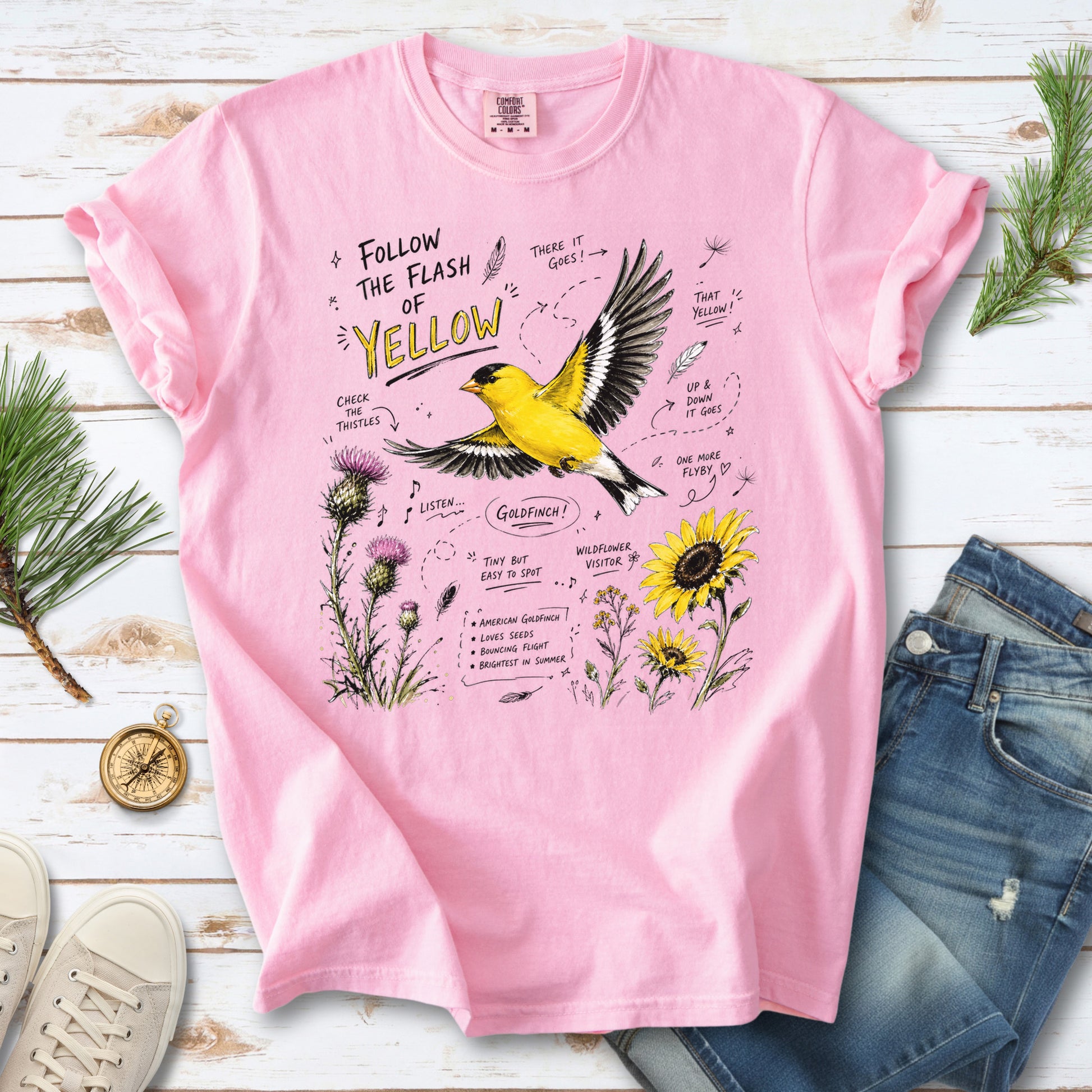 Follow the Flash of Yellow Comfort Colors Shirt – American Goldfinch Tee