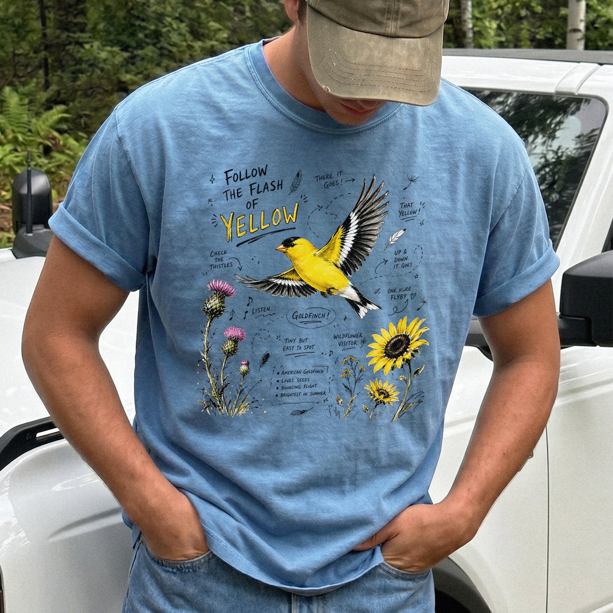 Follow the Flash of Yellow Comfort Colors Shirt – American Goldfinch Tee