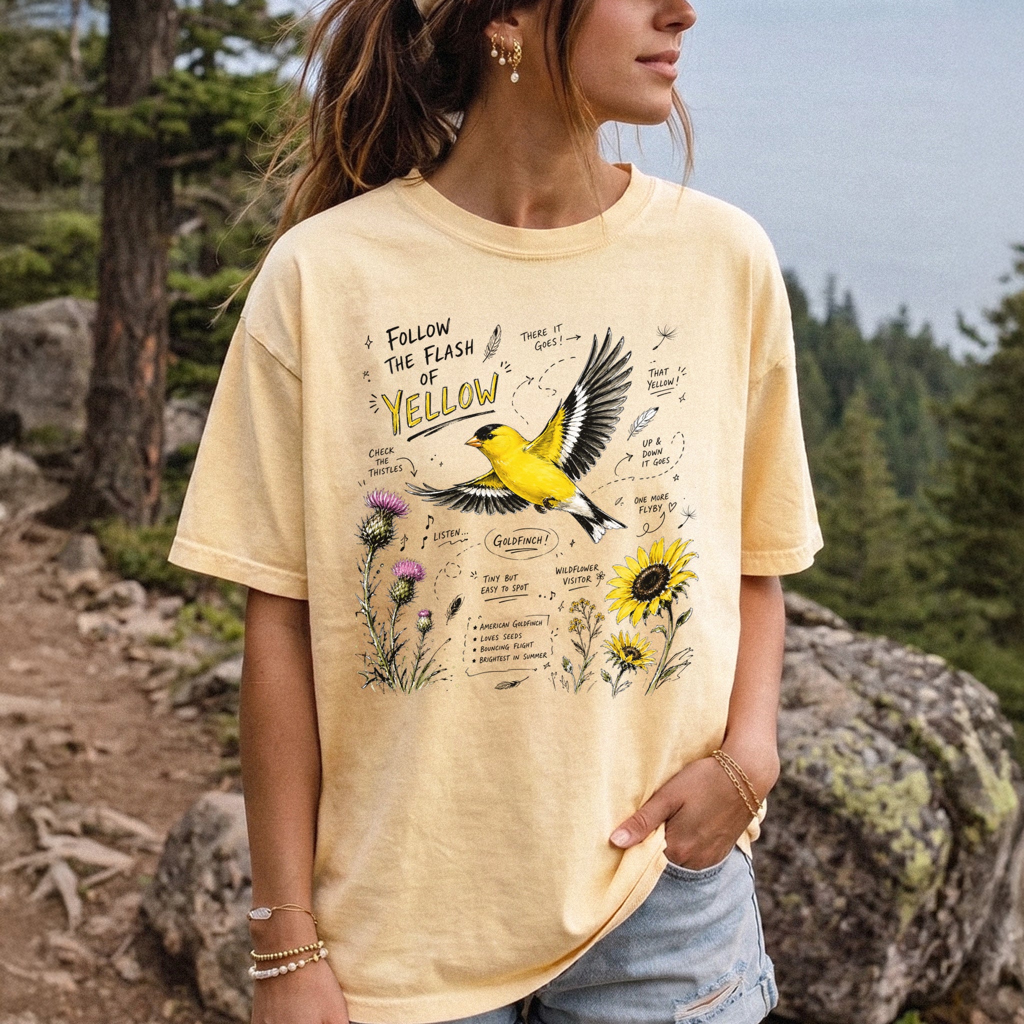 Follow the Flash of Yellow Comfort Colors Shirt – American Goldfinch Tee
